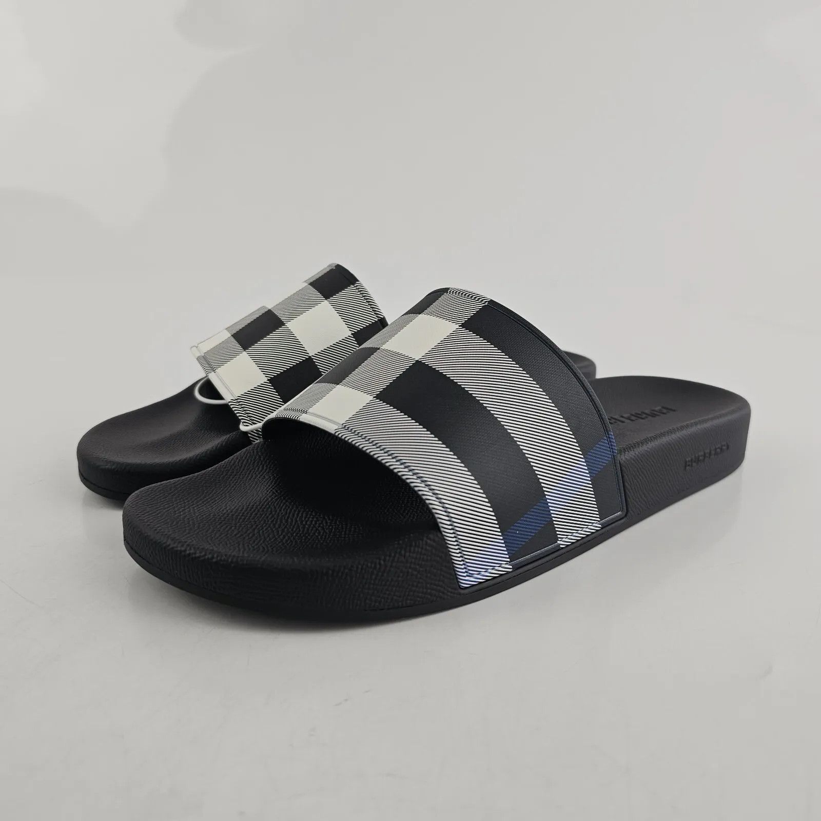image of Burberry Men's Furley Black And Blue Slide Sandals New (Size 13)