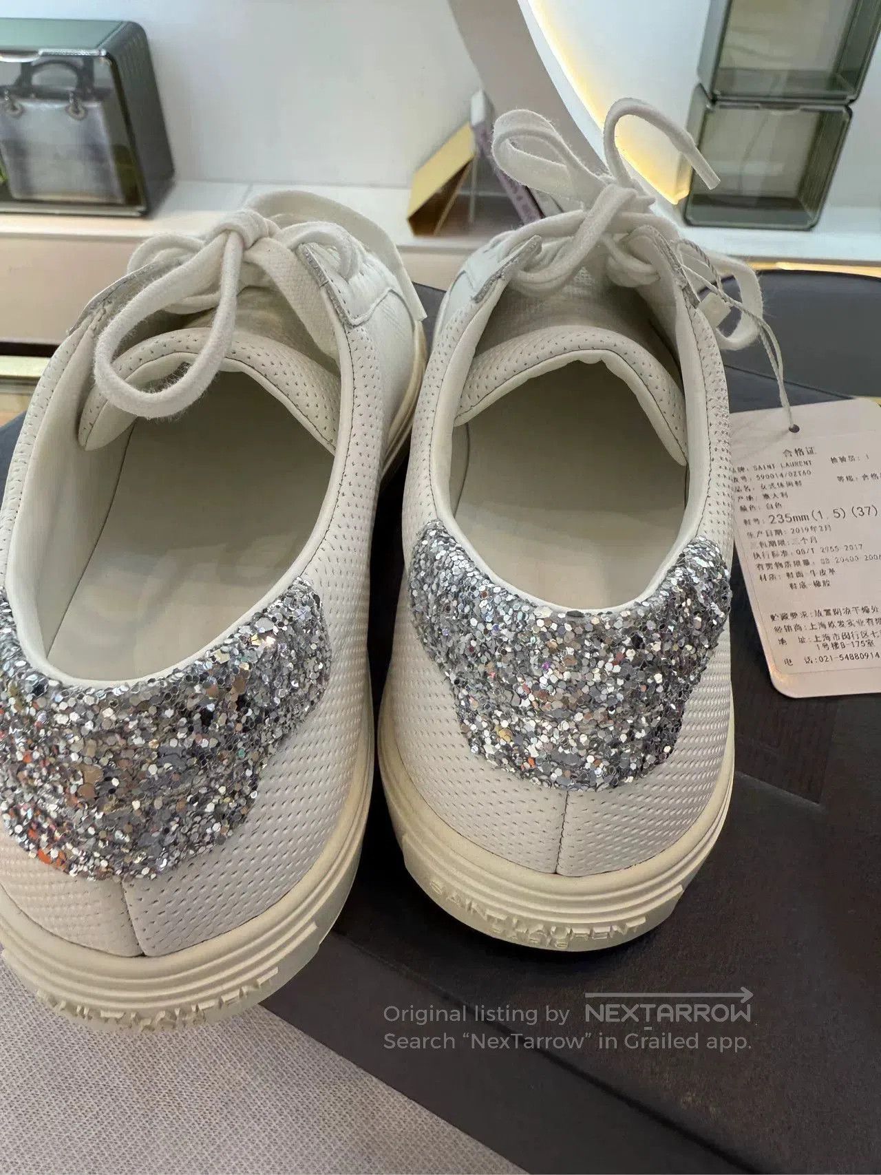 Yves Saint Laurent YSL Silver Diamond Tail White Sneakers. Size US 6 / IT 36 - 6 Thumbnail