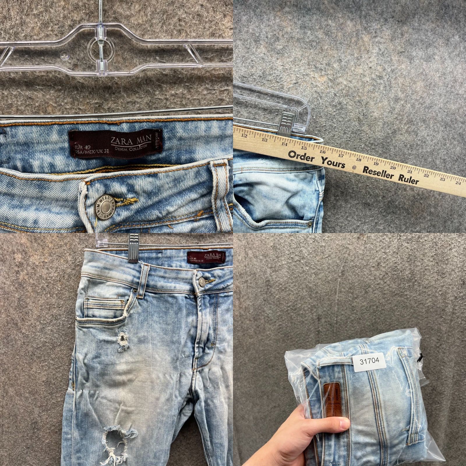 Zara Zara Jeans Mens 31 Slim Straight Distressed Light Blue Denim Acid Wash Cotton Button Size US 32 / EU 48 - 8 Thumbnail