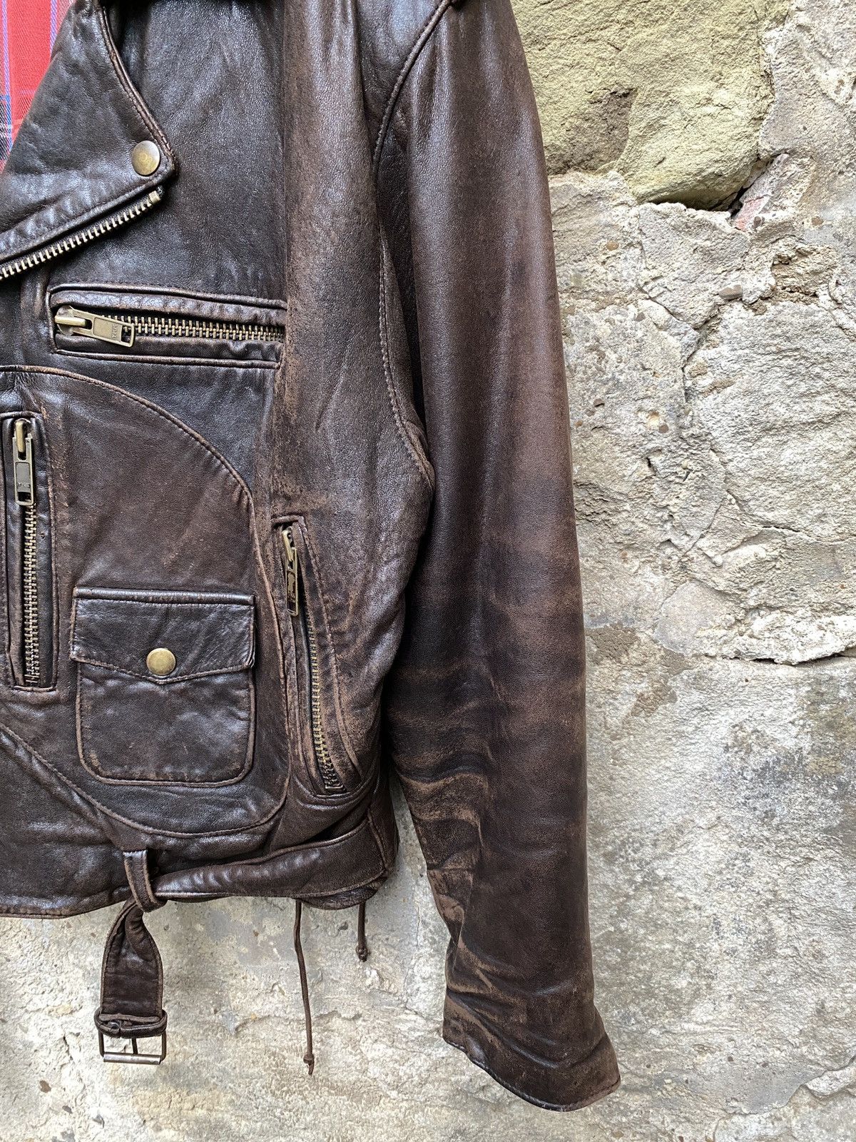 Vintage Vintage D-Pocket Motorcycle Distressed Leather Biker Jacket Size US L / EU 52-54 / 3 - 10 Thumbnail