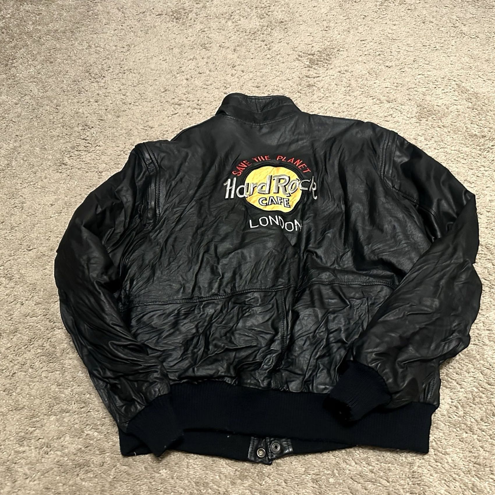 Hard Rock Cafe VINTAGE Hard Rock Leather Bomber Jacket Mens XL Black 90s Embroidered Logo Size US XL / EU 56 / 4 - 4 Thumbnail