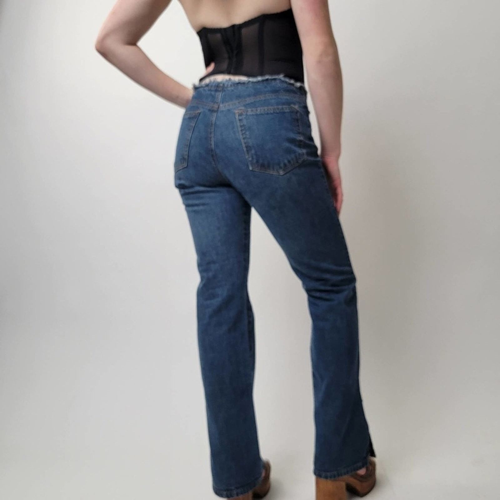ESPIRIT Vintage Y2K ESPIRIT Raw Hem Low Rise Wide Leg Bellbottoms Size 30" / US 8 / IT 44 - 8 Thumbnail