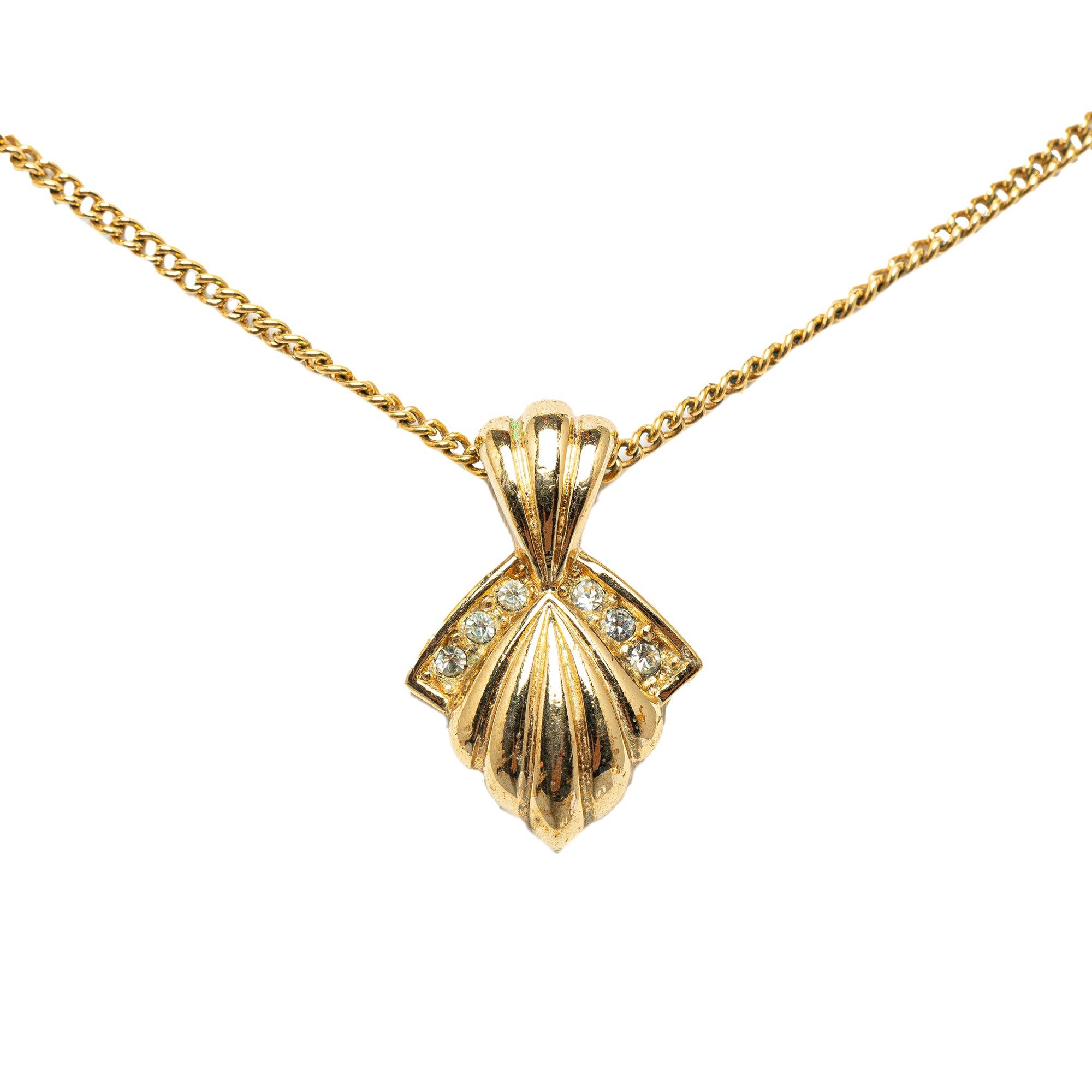 image of Dior Shell Rhinestone Pendant Necklace Costume Necklace in Gold, Women's