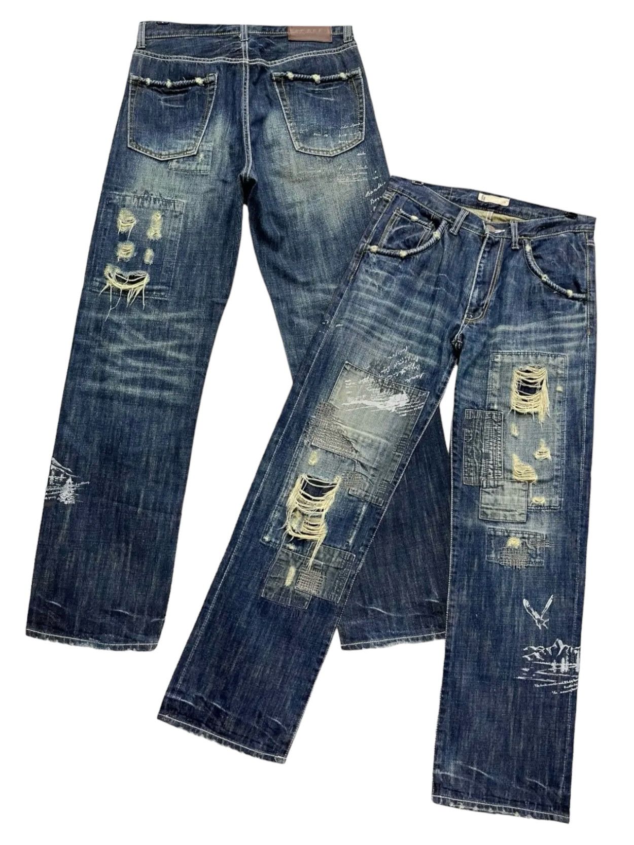Global Work 🔥GRUNGE KurtCobain Inspired Boro Patchwork Undercover Style Size US 31 - 1 Thumbnail