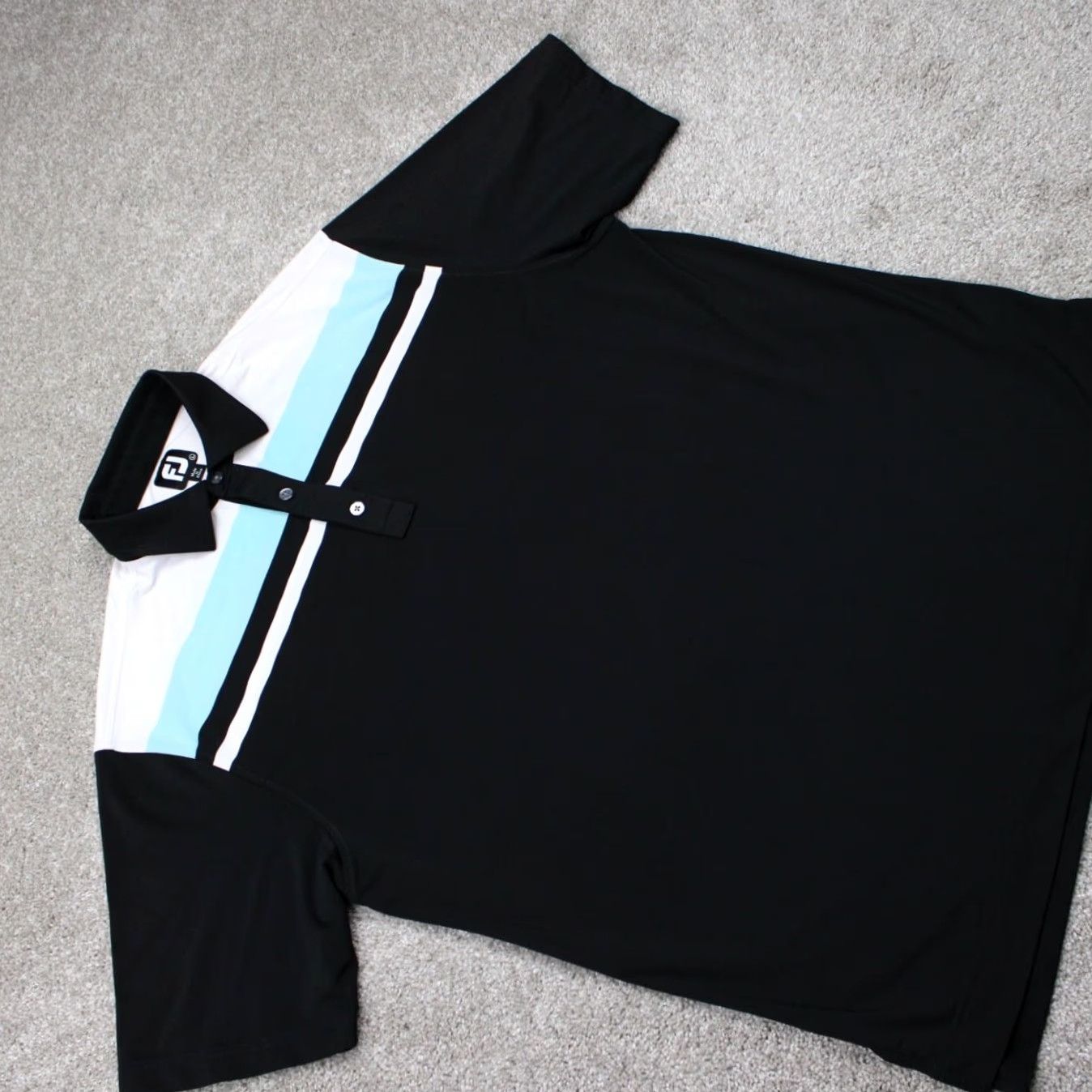 Footjoy FootJoy Polo Shirt Mens Large Black/Blue/White Polyester Stretch S/S Golf Size US L / EU 52-54 / 3 - 6 Thumbnail