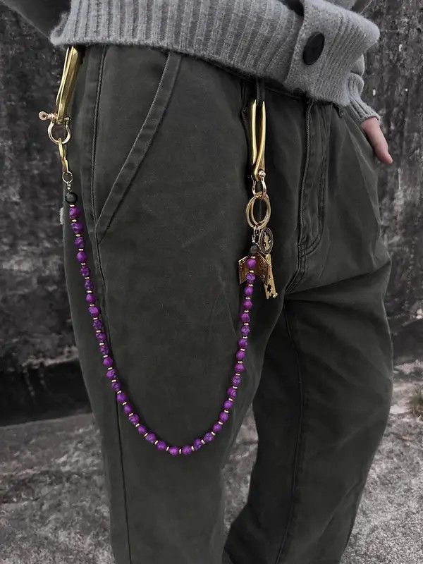 Jewelry Purple Black Gold Agate Wallet Chain, Jeans Chain Size ONE SIZE - 2 Thumbnail