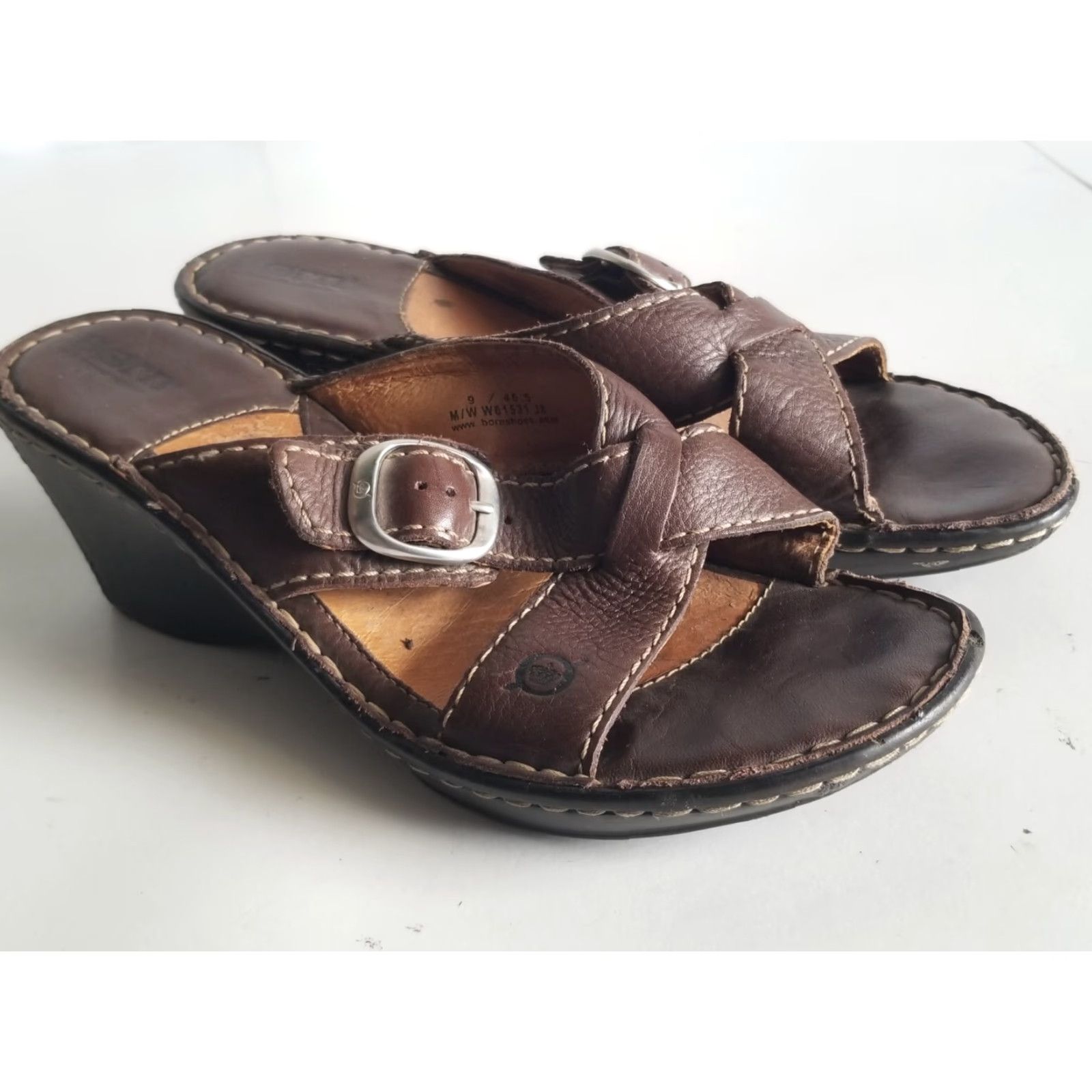 Born Born Sandals Womens 9 Light Brown Leather Wedge Slip On Sandal Size US 9 / IT 39 - 2 Thumbnail