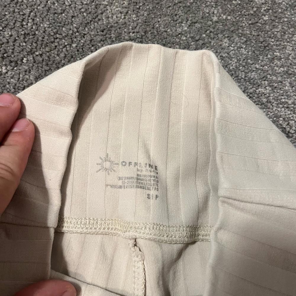 Designer Aerie cream and tan ribbed biker shorts Size 28" / US 6 / IT 42 - 5 Thumbnail