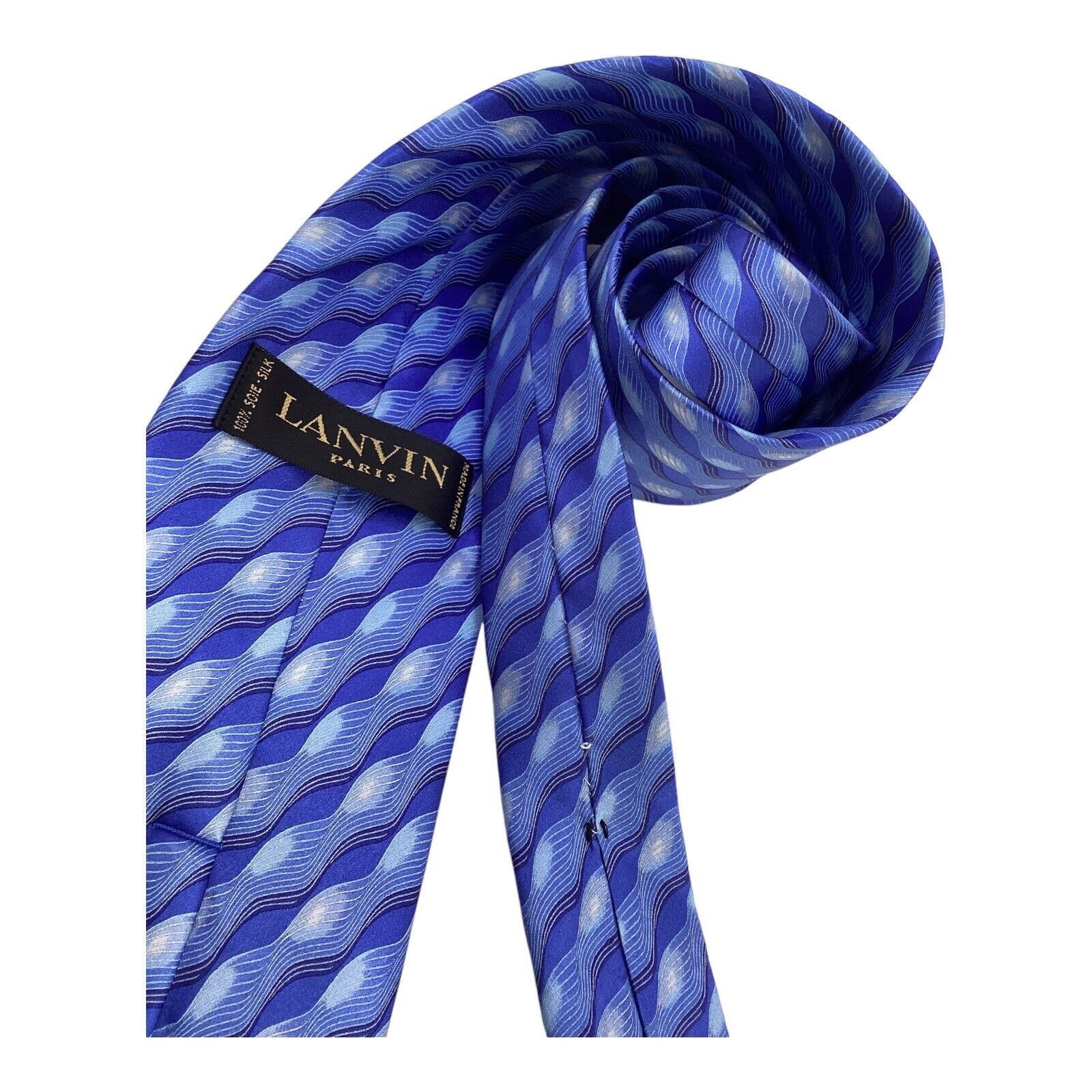 Lanvin LANVIN PARIS Blue Geometric Luxury Designer Silk Tie France Size ONE SIZE - 3 Thumbnail