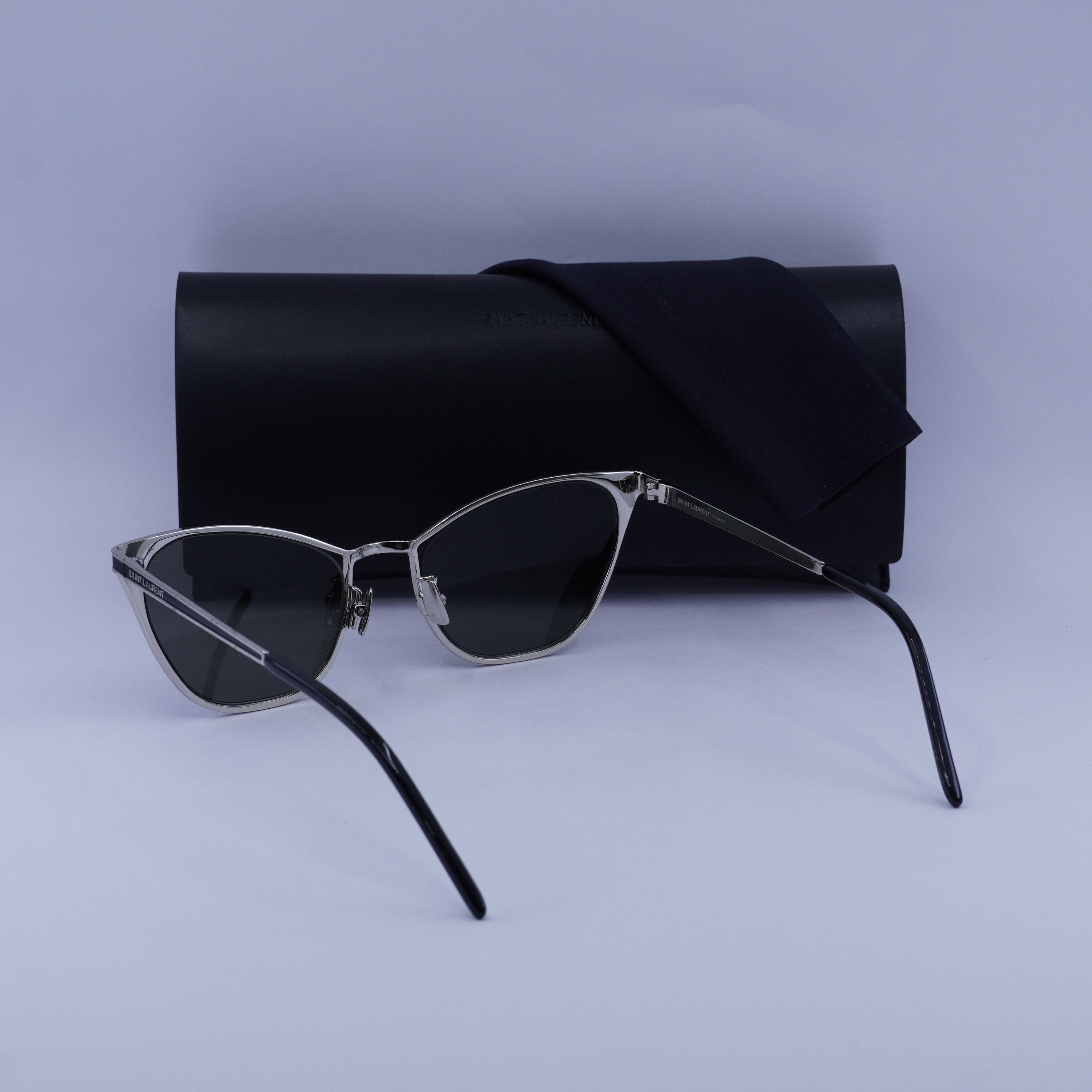 Saint Laurent Paris Saint Laurent SL409 001 Sunglasses Silver Cat Eye Frame Size ONE SIZE - 11 Thumbnail