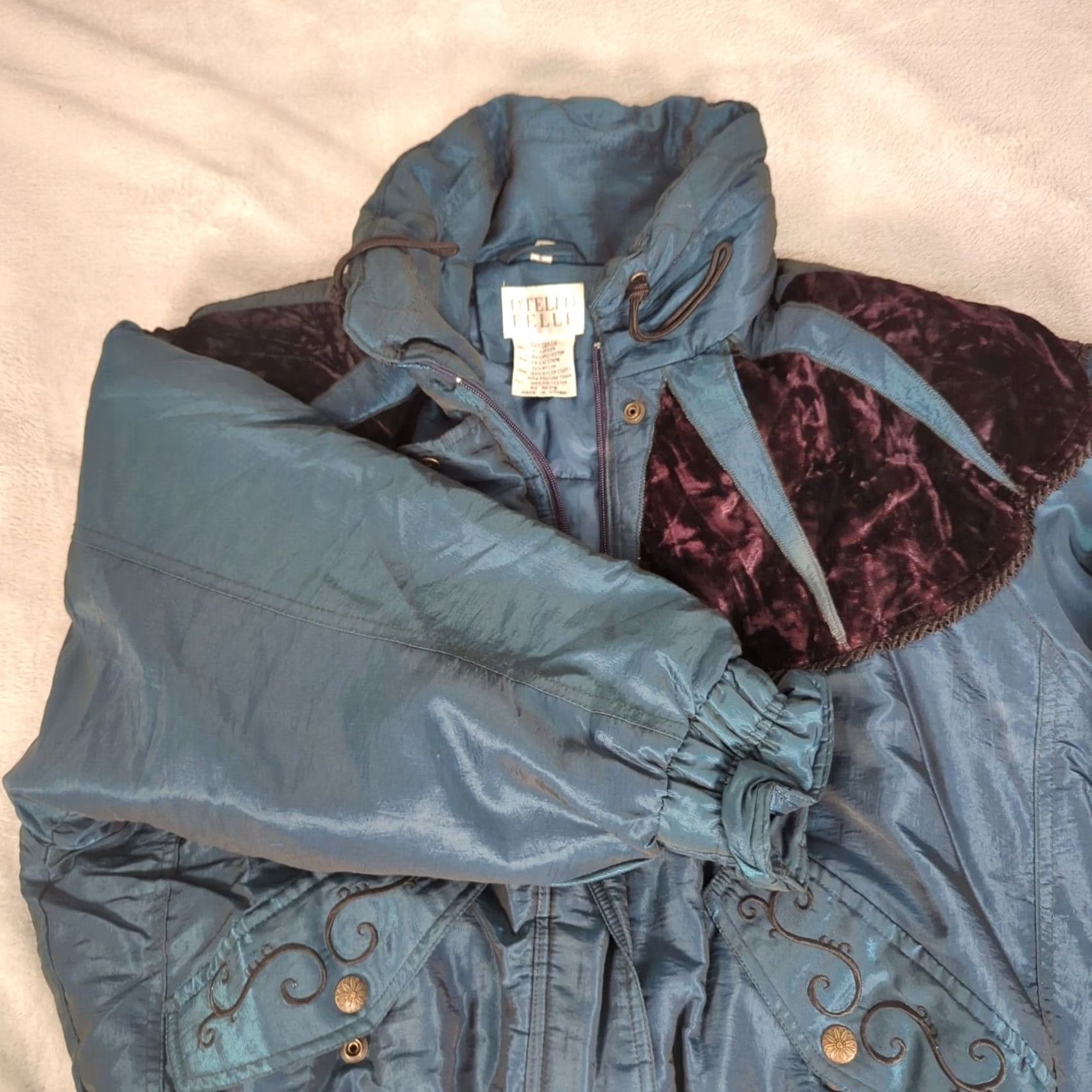 Vintage Otello Pelle Jacket Women Small Green Zip Embroidered Ruffle 90s Size S / US 4 / IT 40 - 5 Thumbnail