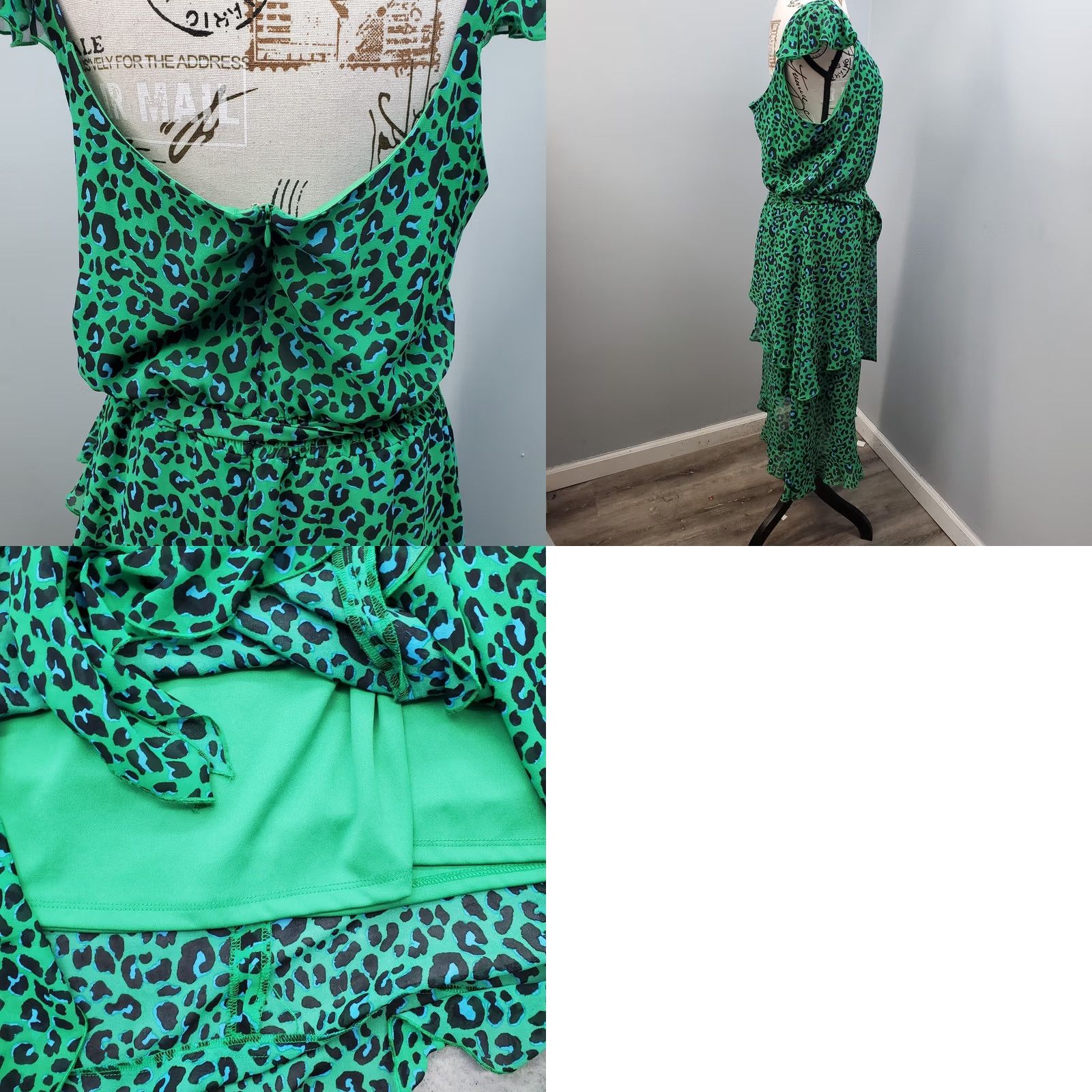 Vintage INC International Concepts Maxi Dress Women 12 Multi Leopard Print Tiered Ruffle Size XL / US 12-14 / IT 48-50 - 8 Thumbnail