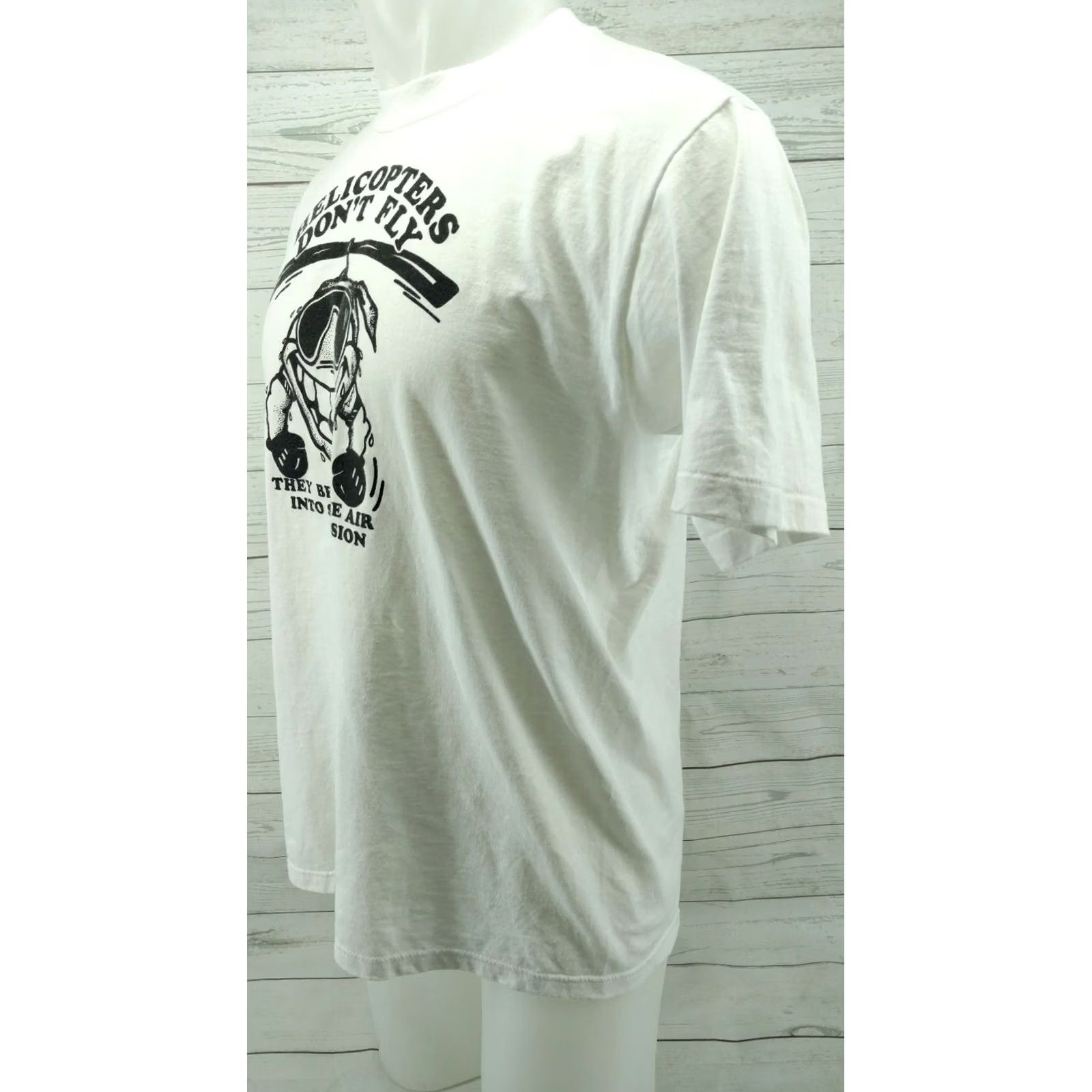 Jerzees Rare Vintage Helicopters Don't Fly Beat The Air Shirt L Large White 80s Jerzees Short Sleeve Mens Women Size US L / EU 52-54 / 3 - 3 Thumbnail