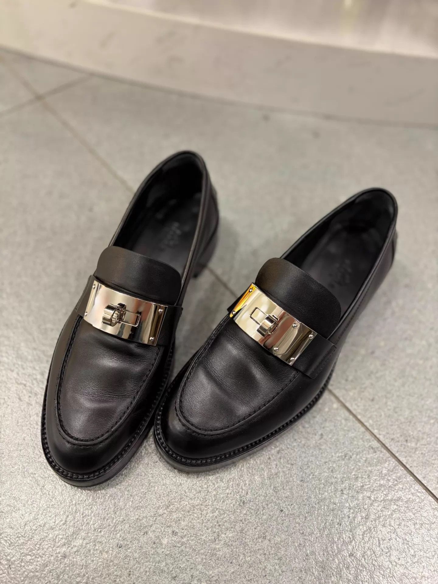Hermes Hermes Black Silver Kelly Buckle Loafer 39 99 New Size US 8.5 / IT 38.5 - 1 Thumbnail