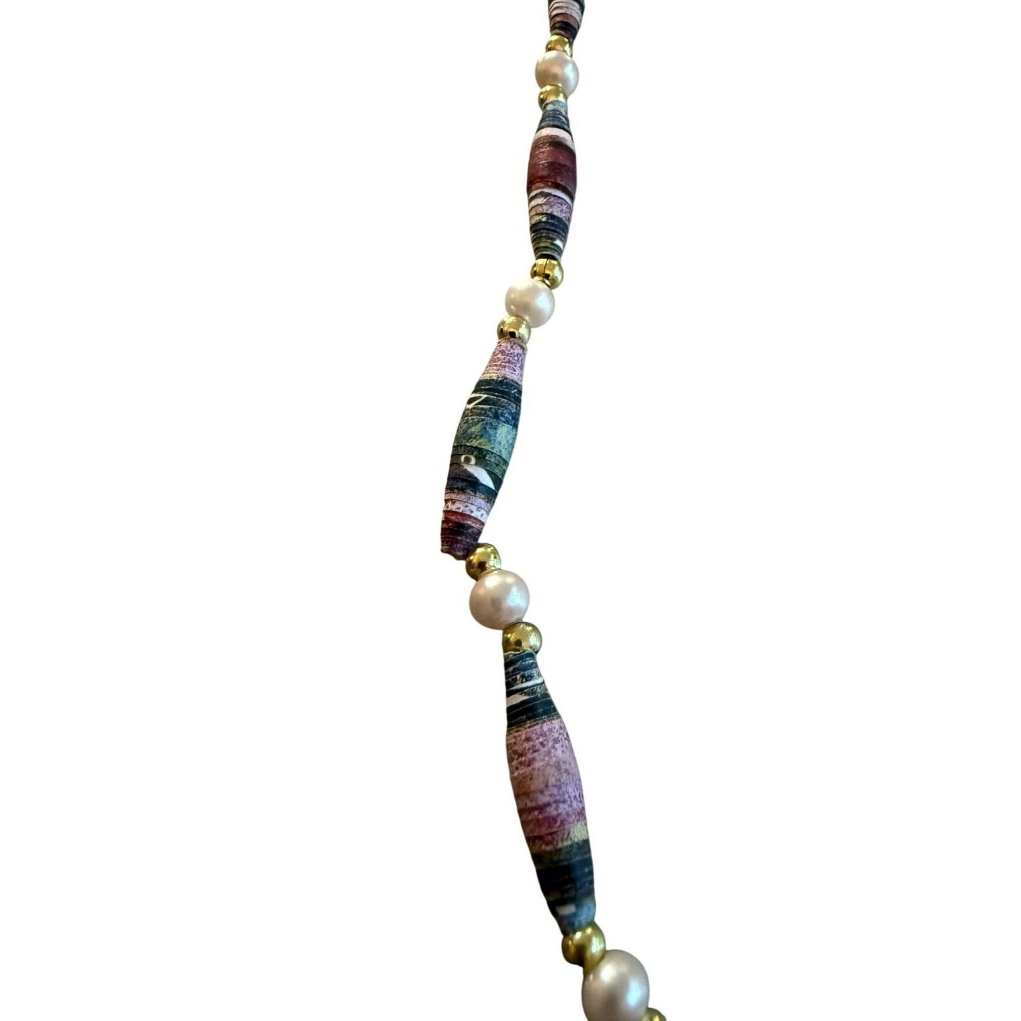 Other Handmade Rolled Paper Bead Necklace With Faux Pearls & Gold Size ONE SIZE - 2 Thumbnail