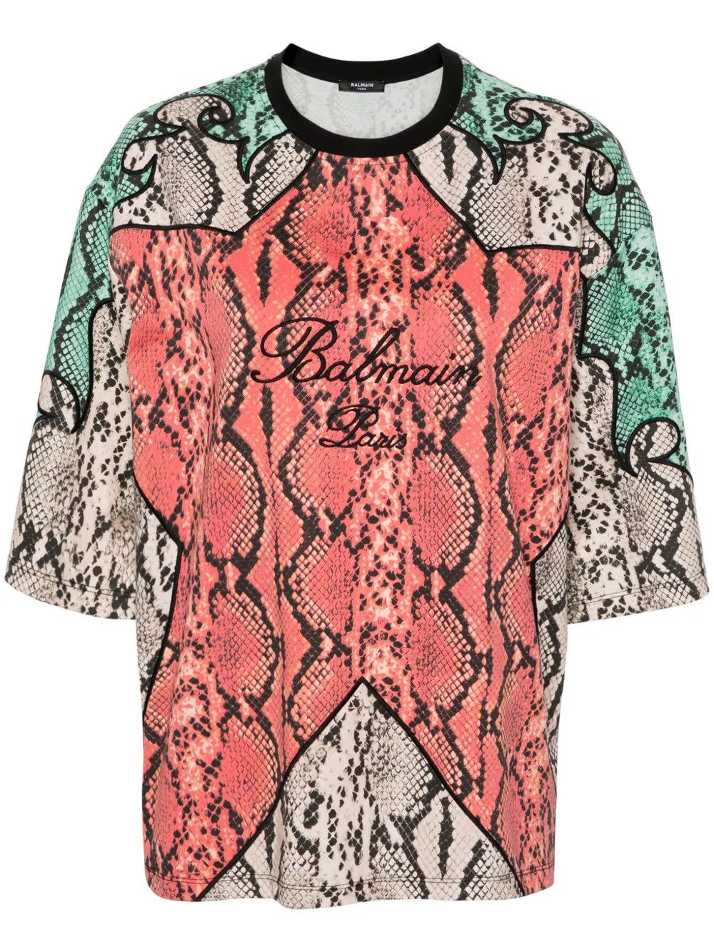 Balmain o1s1wg110725 Python Print Cotton T-Shirt in Multicolor Size S / US 4 / IT 40 - 1 Thumbnail