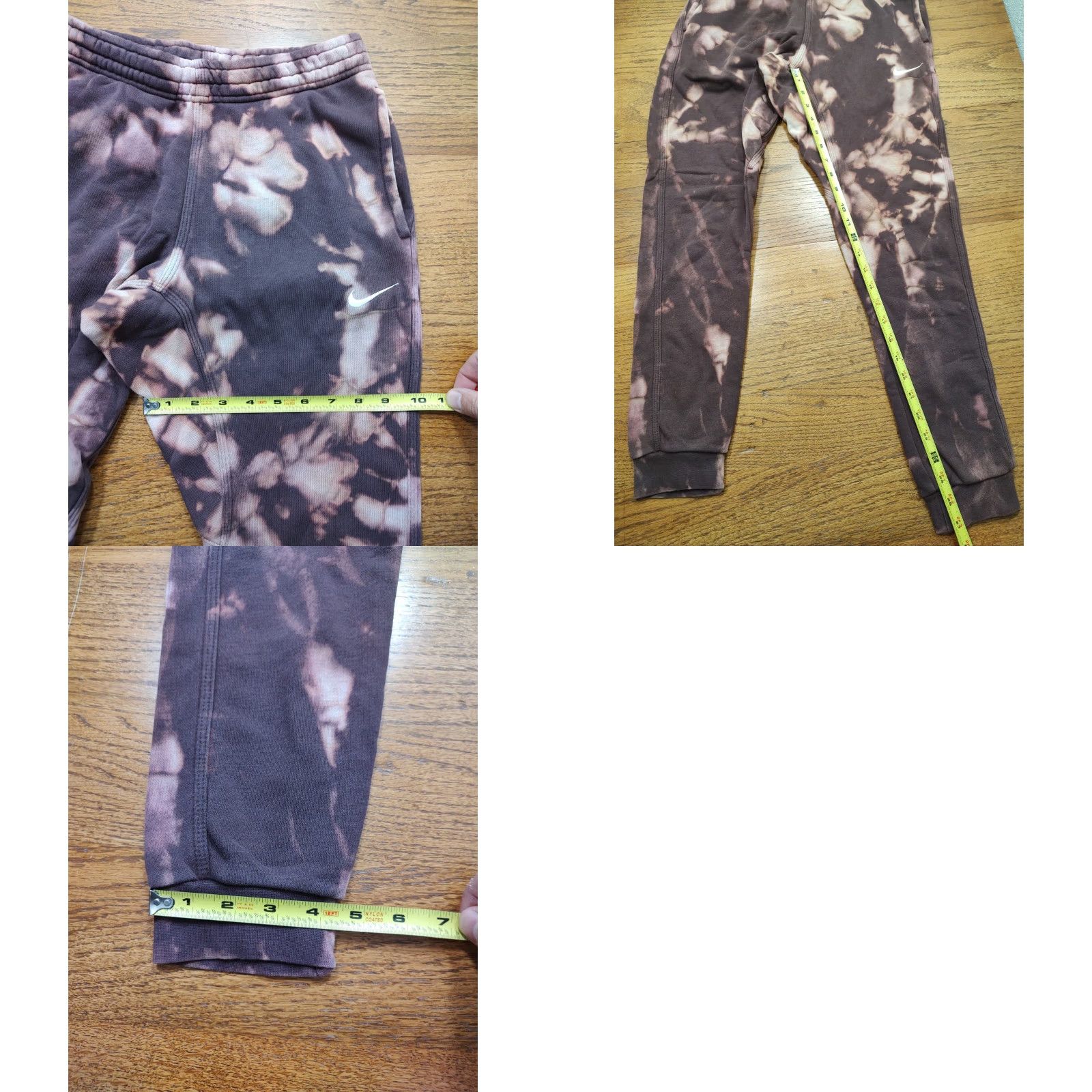 Nike Nike Sweatpants Mens Tie Dye Acid Wash Drawstring Maroon 90s Athleisure College Logo Pockets Size US 29 - 9 Thumbnail