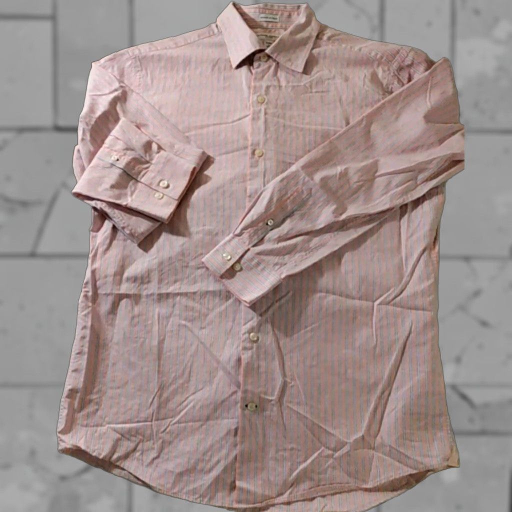 Banana Republic Fitted Pink Blue & White Striped Cotton Dress Shirt Adult  Large 16.5 Mens