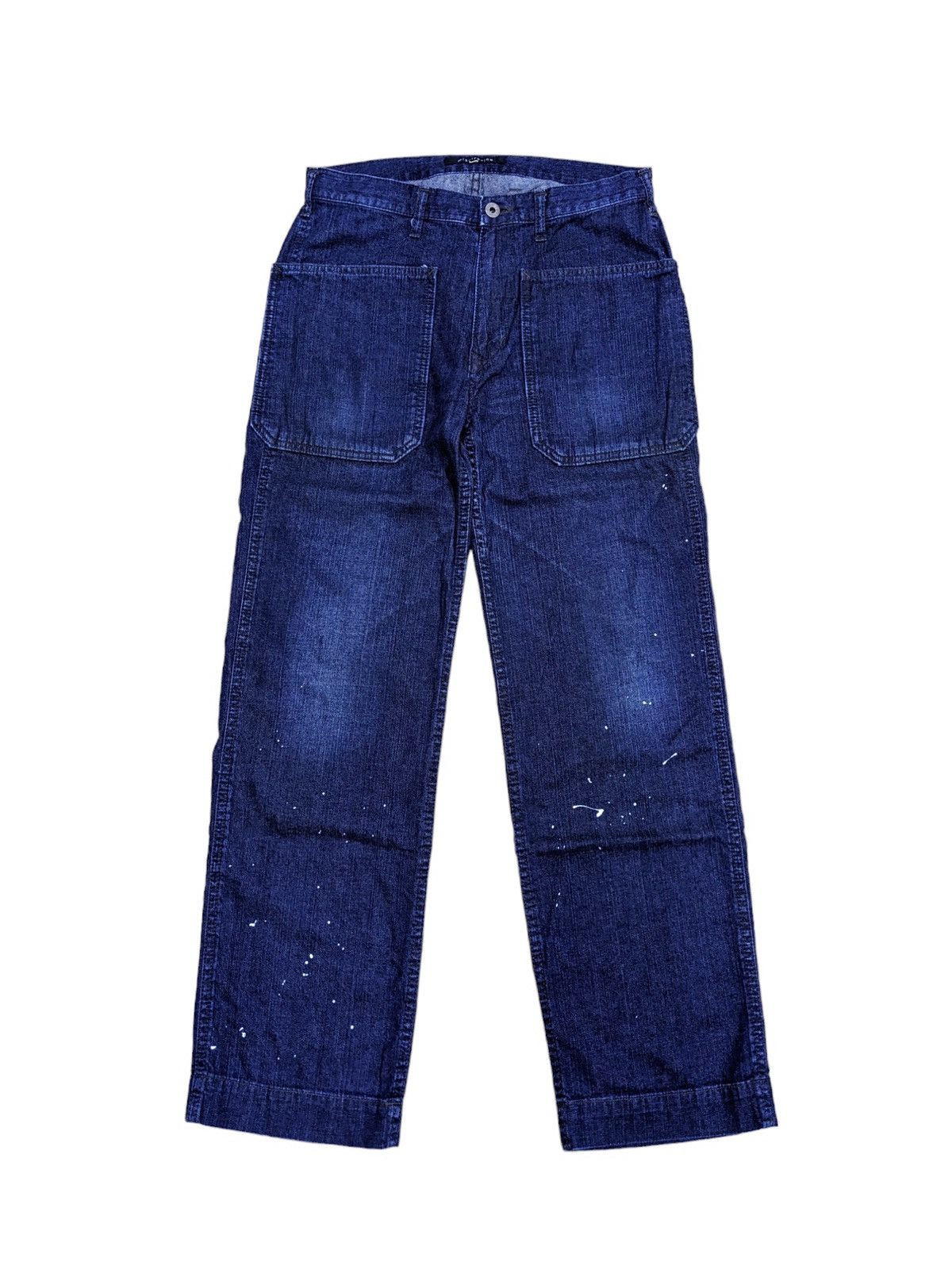 image of Designer Mizuiro Ind Paint Splash Buckleback Denim Pants in Indigo, Men's (Size 30)