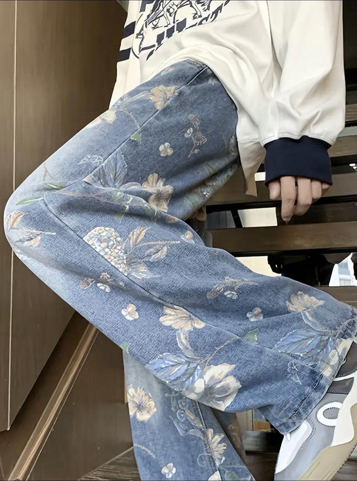 Vintage Floral Graphic Wide Leg Denim Jeans Size US 32 / EU 48 - 3 Thumbnail