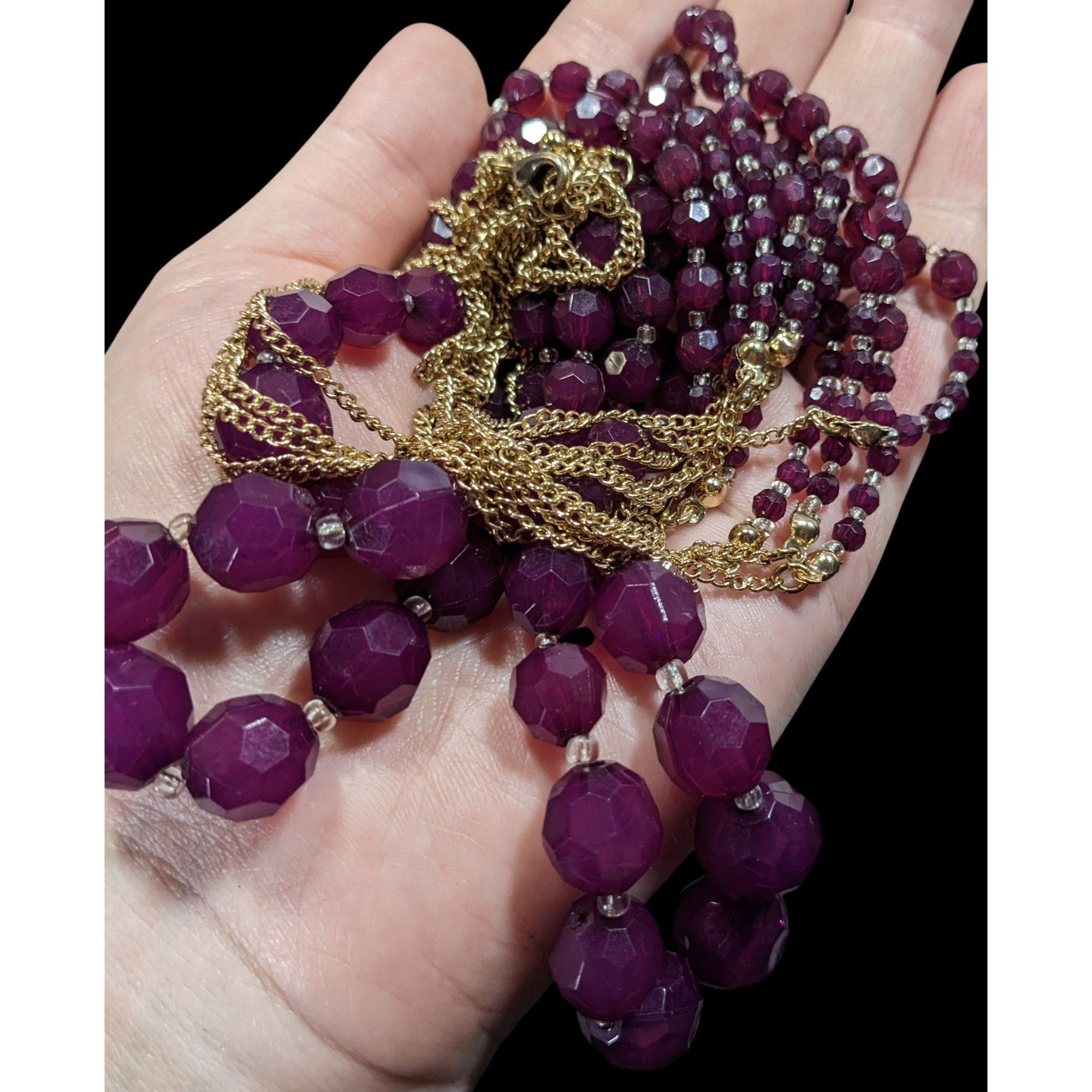 Other Elegant Layered Plum Purple Beaded Necklace On Gold Tone Cha Size ONE SIZE - 4 Thumbnail