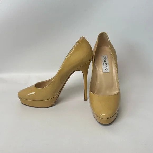 Jimmy Choo Jimmy Choo Mustard Yellow Patent Leather Alex Platform Pumps Size US 8 / IT 38 - 1 Thumbnail