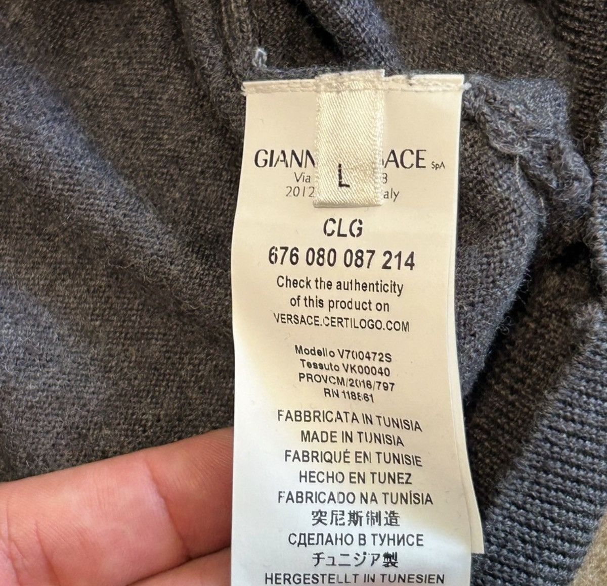 Versace Versace Collection V-Neck Sweater Gray Wool Medusa Logo Size US L / EU 52-54 / 3 - 6 Thumbnail