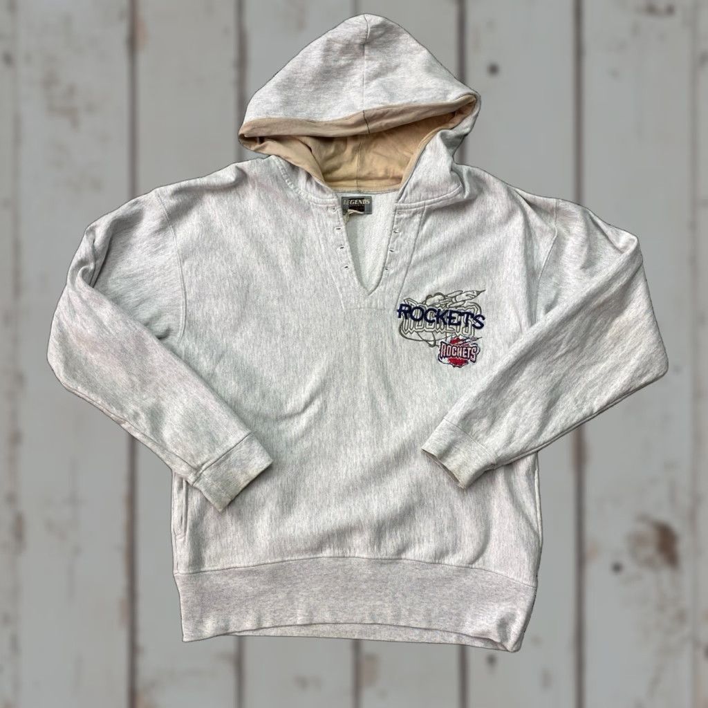 NBA VINTAGE 90s NBA Houston Rockets Hoodie Sweatshirt XL Crew Neck Long Sleeve Reversible Gray Legends Athletic Basketball Men Mens Size US XL / EU 56 / 4 - 1 Thumbnail