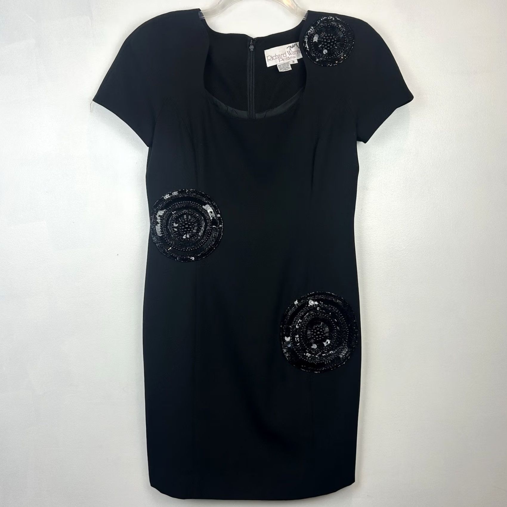 Vintage VINTAGE Warren Petites Dress Womens 8 80s Black Sequin Knee Cocktail Event Size M / US 6-8 / IT 42-44 - 2 Thumbnail