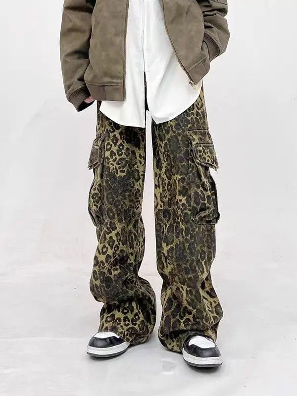 VIBE Retro style multi-pocket leopard print casual overalls Size US 32 / EU 48 - 7 Thumbnail