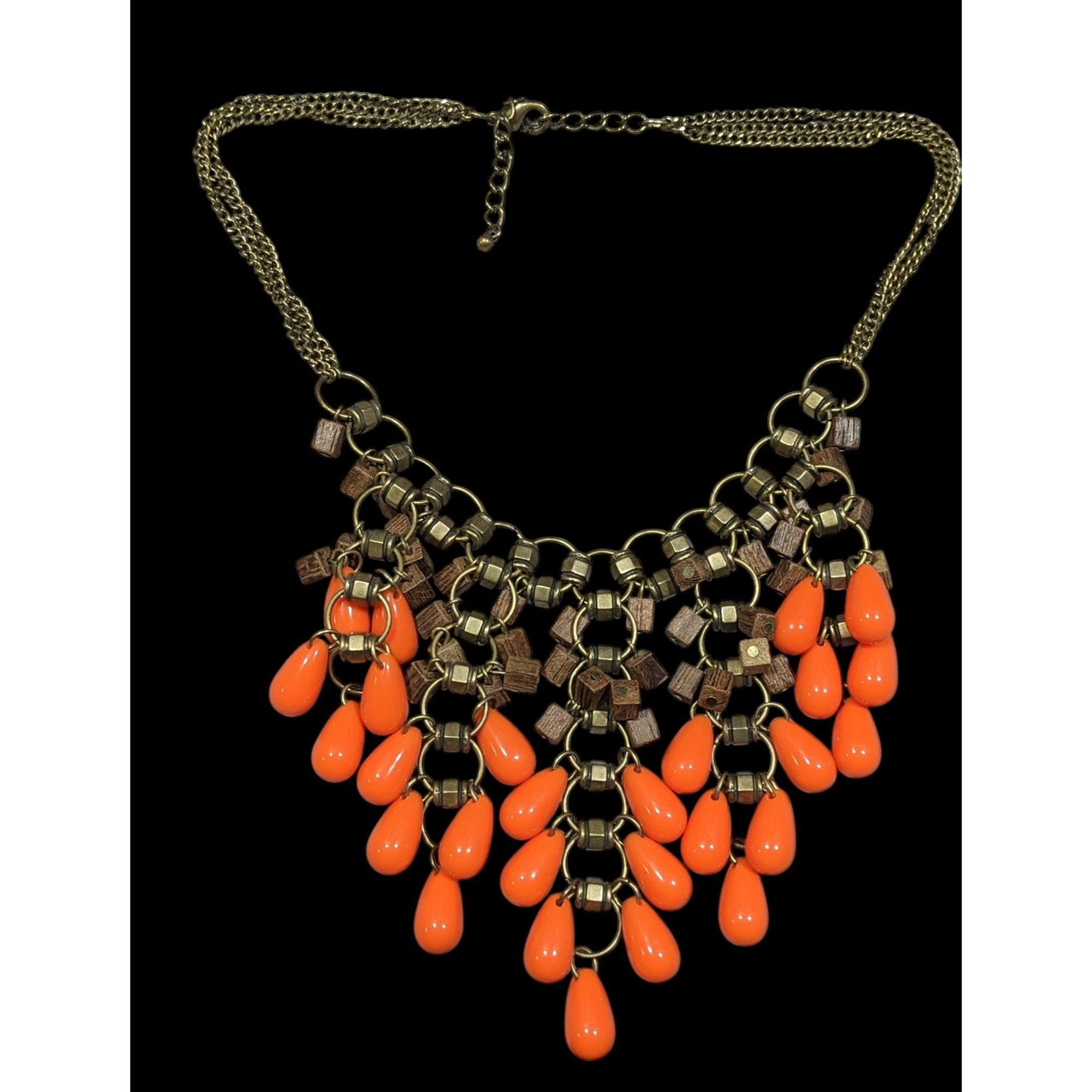 Other Vintage Bohemian Beaded Fringe Wood And Acrylic Bib Necklace Size ONE SIZE - 1 Thumbnail