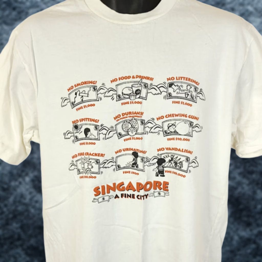 Vintage VINTAGE Merlion's Choice T Shirt Mens Size Large White 90s Y2K Singapore A Fine City Vtg Violating Laws Size US L / EU 52-54 / 3 - 1 Thumbnail