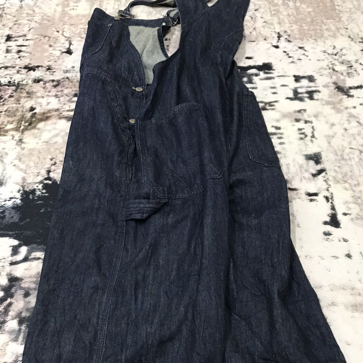 GU Gu Distressed Design Dark Blue Overalls Jeans Suspender Size US 44 / EU 60 - 3 Thumbnail