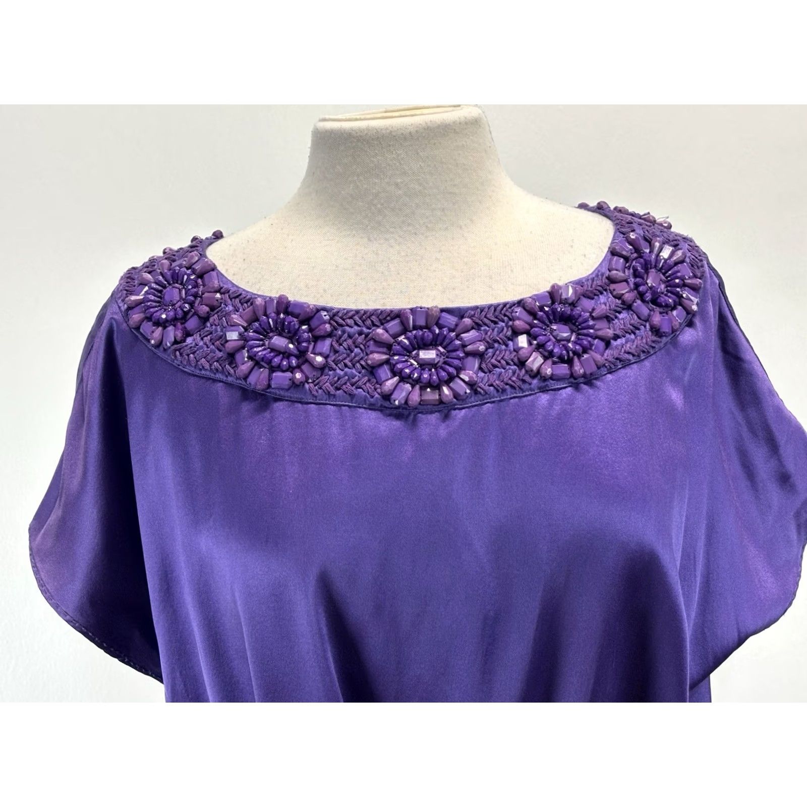Alice + Olivia Alice + Olivia 100% Silk Mini Shift Dress Women’s XS Purple Beaded Neck Belted Size XS / US 0-2 / IT 36-38 - 6 Thumbnail