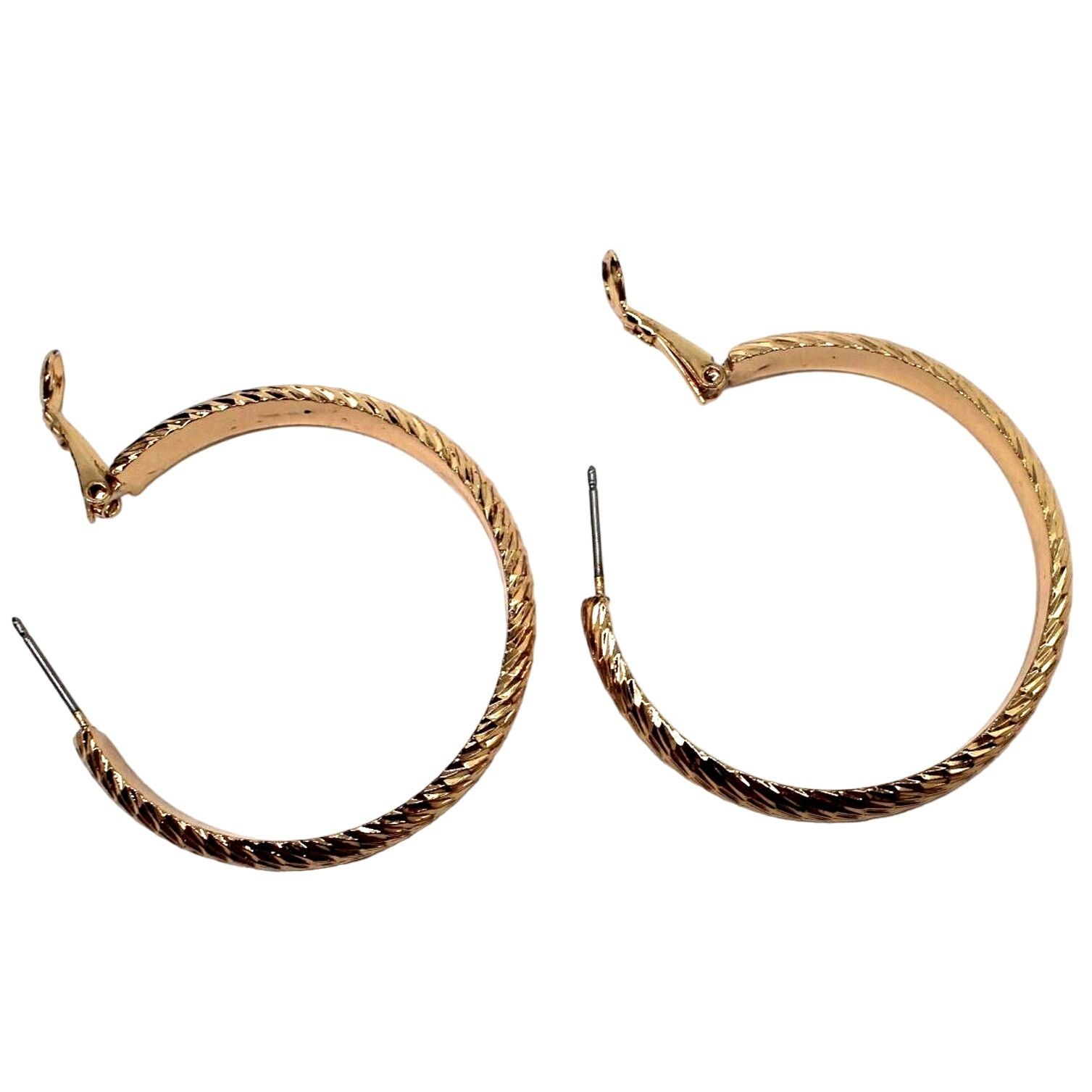 Other Elegant Textured Goldtone Earrings •1.5" Hoop •Omega Closure Size ONE SIZE - 3 Thumbnail