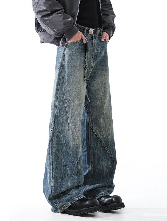 Japanese Brand High-street retro washed men's cleanfit wide-leg jeans Size US 32 / EU 48 - 3 Thumbnail