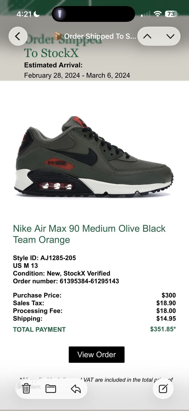 Nike Nike Air Max 90 Medium Olive Black Team Orange Size US 13 / EU 46 - 11 Thumbnail