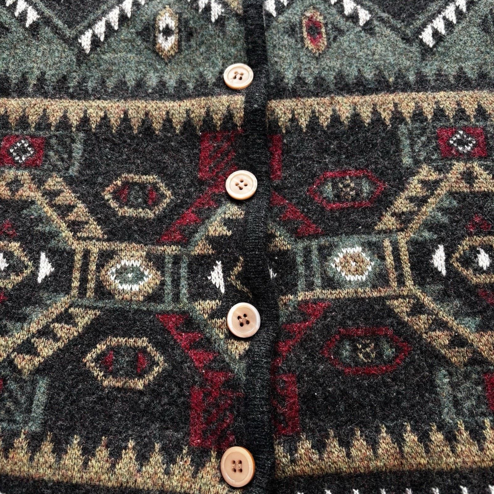 The Unbranded Brand Vintage Aztec Pattern V Neck Wool Sweater Small Green Gray Size S / US 4 / IT 40 - 7 Thumbnail