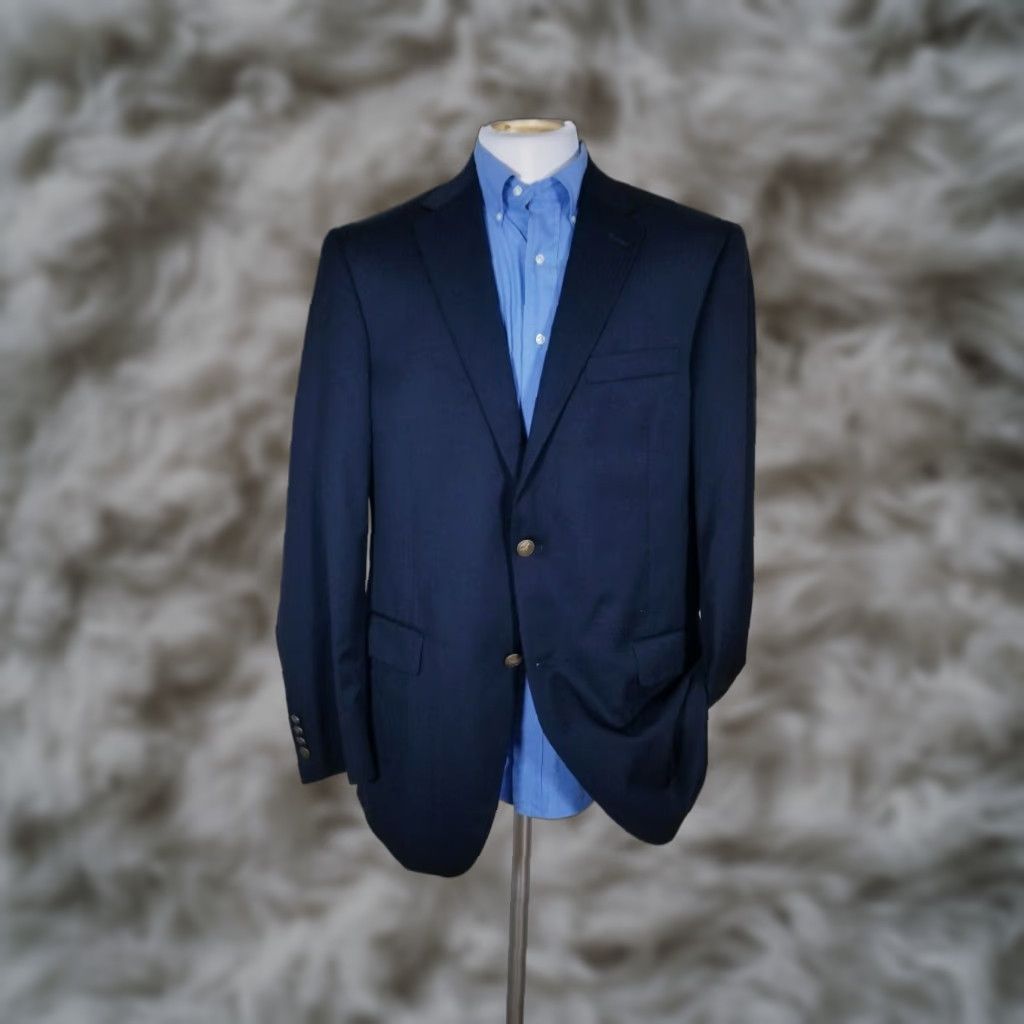 Hart Schaffner Marx Hart Schaffner Marx Sport Coat Navy Wool 44L Big & Tall Notch Lapel Two-Button Single-Breasted Long Jacket/Coat Mens Blazer Jacket Size 44R - 1 Thumbnail