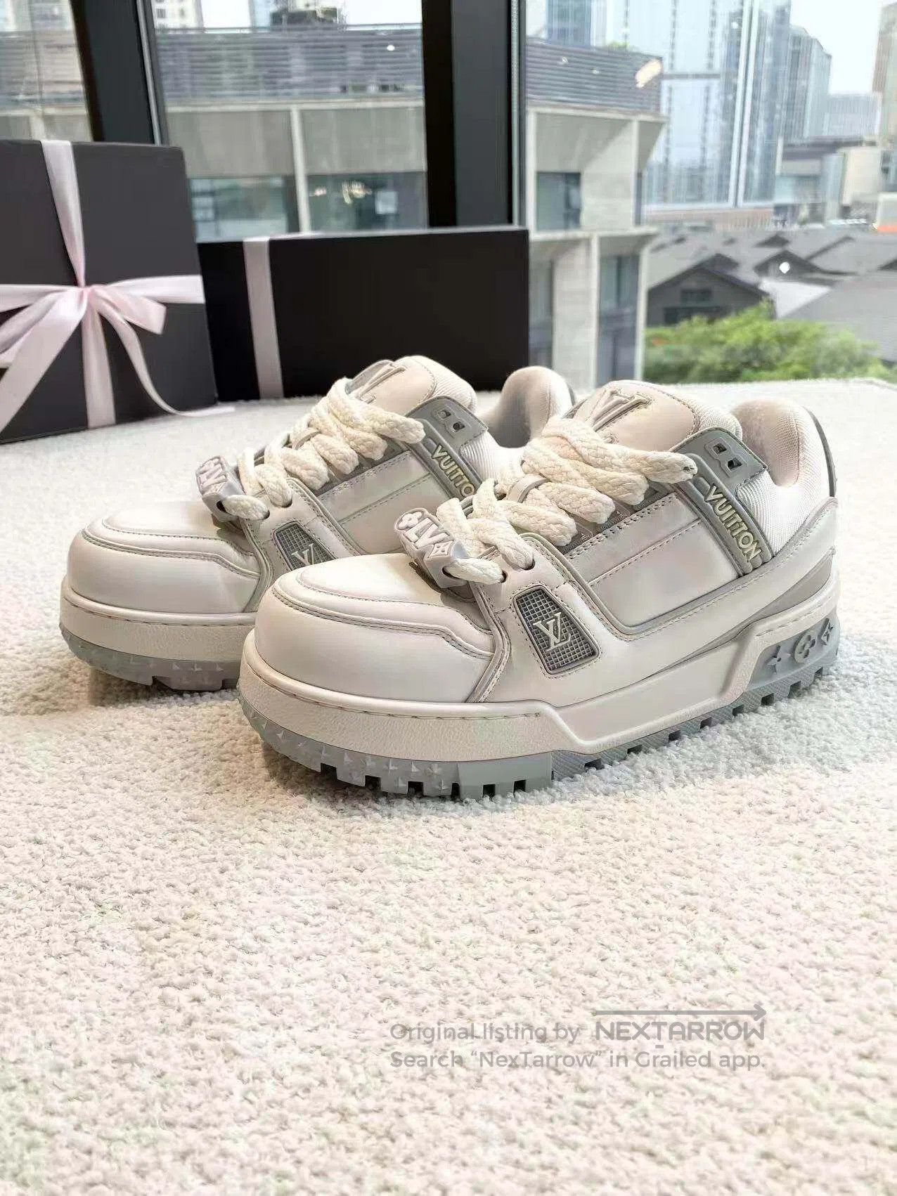 Louis Vuitton Louis Vuitton Gray and white fat ding-board shoes| Size US 7.5 / IT 37.5 - 1 Thumbnail