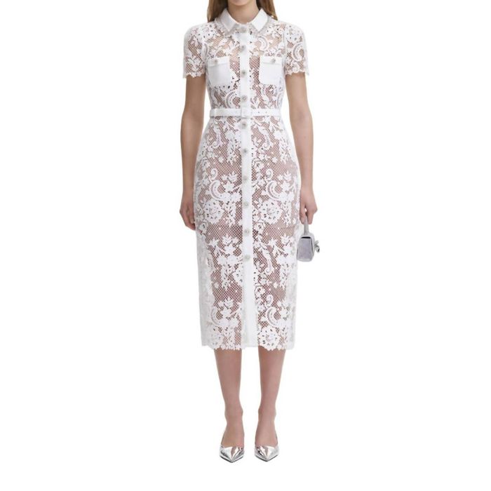 Lace Button Midi Dress White - Self-Portrait main image 0