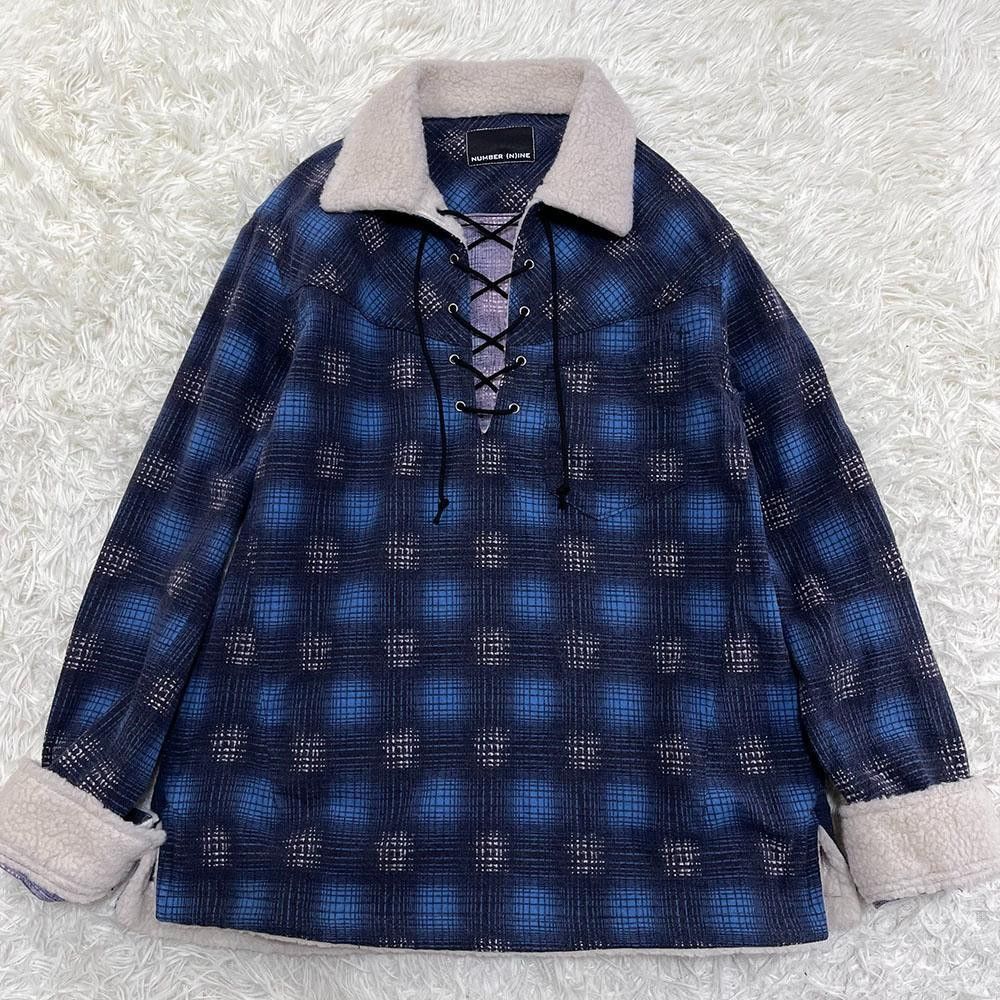 Fleece Lace Up Plaid Shirt