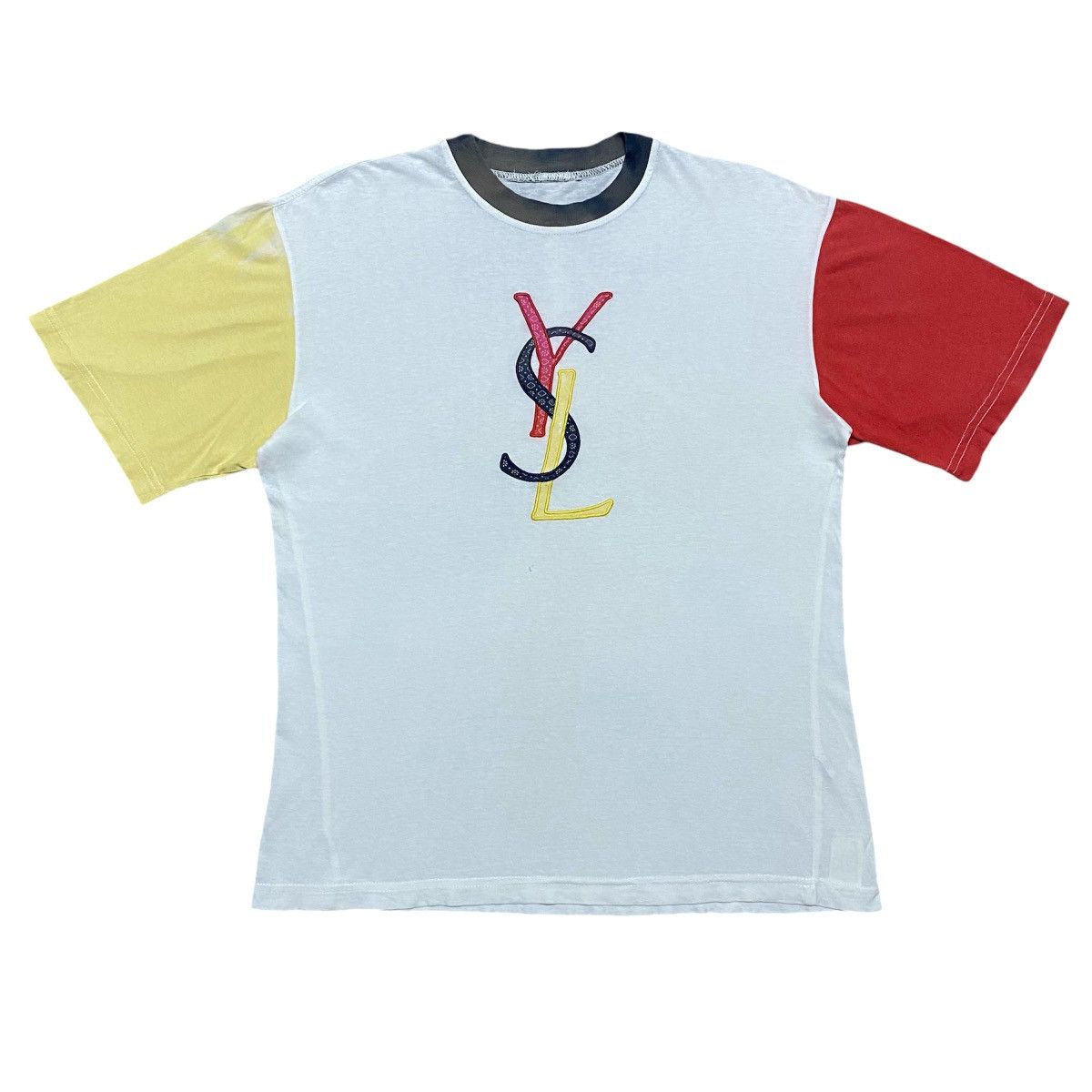 Vintage × Yves Saint Laurent Rare‼️🔥Vintage YSL Embroidery Big Logo Multicolour T-Shirt Size US M / EU 48-50 / 2 - 1 Thumbnail