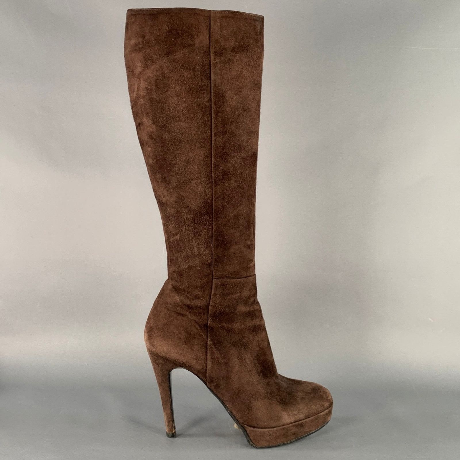 Barneys New York BARNEY'S CO-OP Brown Suede Calf High Platform Stiletto Boots Size US 9 / IT 39 - 2 Thumbnail