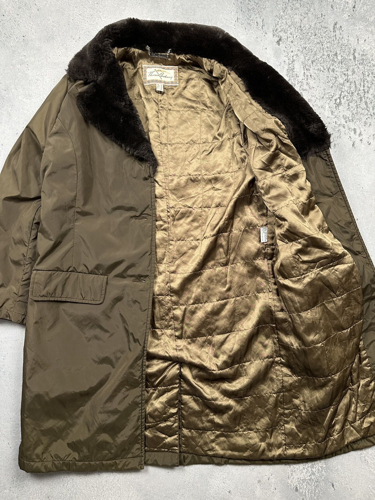 Burberry Vintage Thomas Burberry 80s Faux Fur Collar Long Padded Coat Size XL / US 12-14 / IT 48-50 - 3 Thumbnail