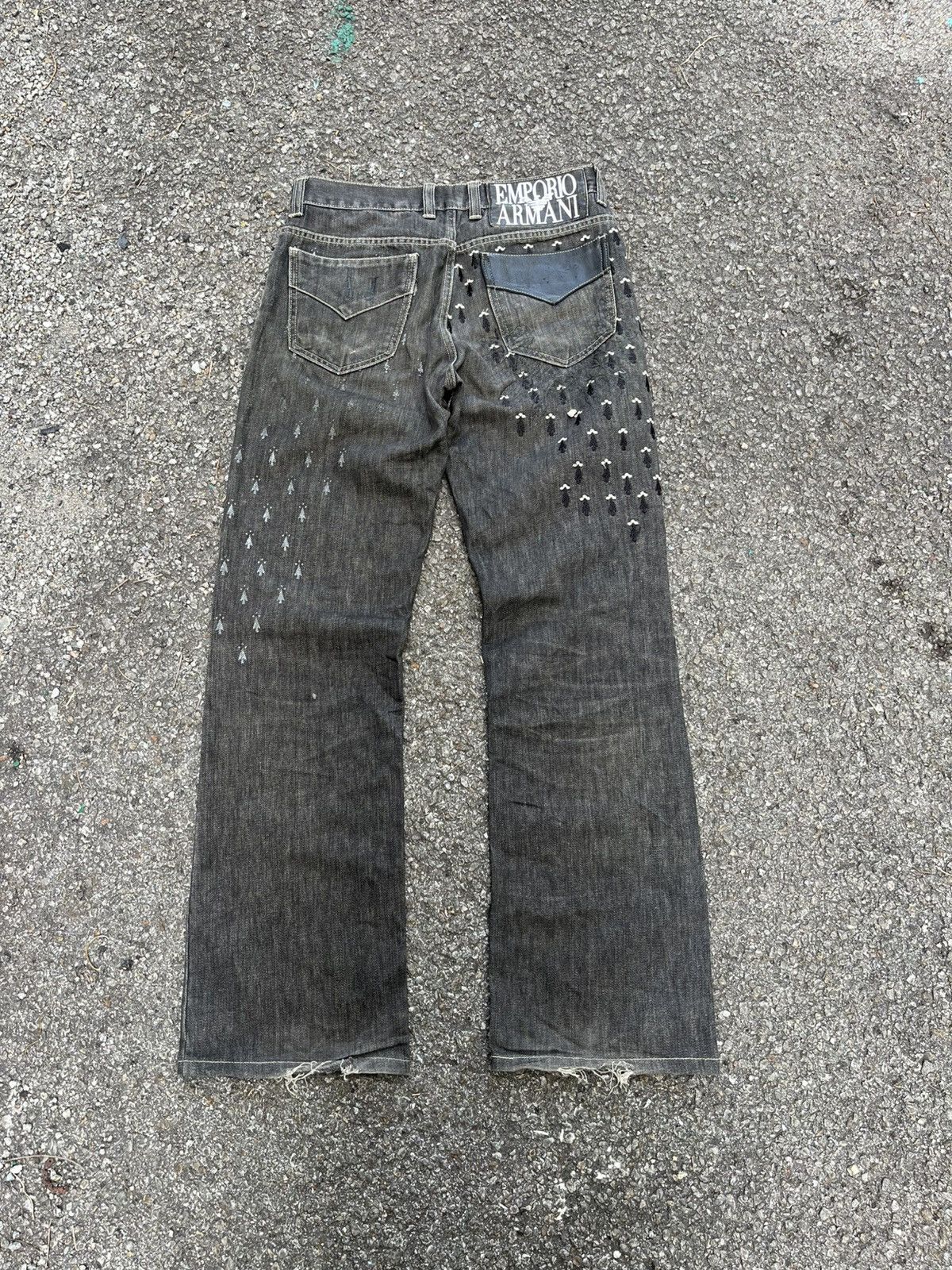 Hysteric Glamour Flared Armani Jeans Big Face Leather Pocket Bootcut Pants Size US 30 / EU 46 - 12 Thumbnail