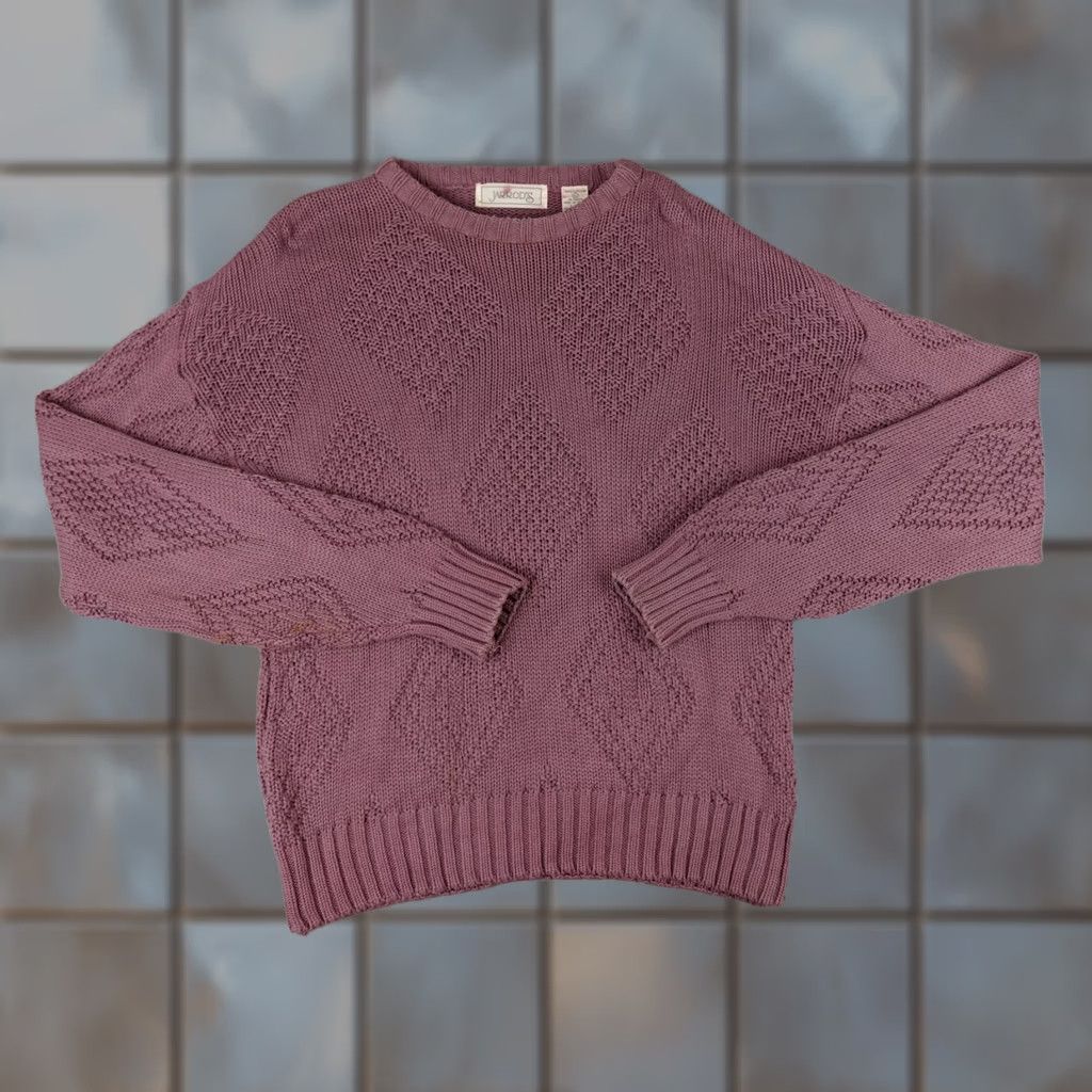 Harrods VINTAGE Jarrods Sweater Womens Large Pink Geometric Cable Knit Crewneck 90s Size L / US 10 / IT 46 - 1 Thumbnail