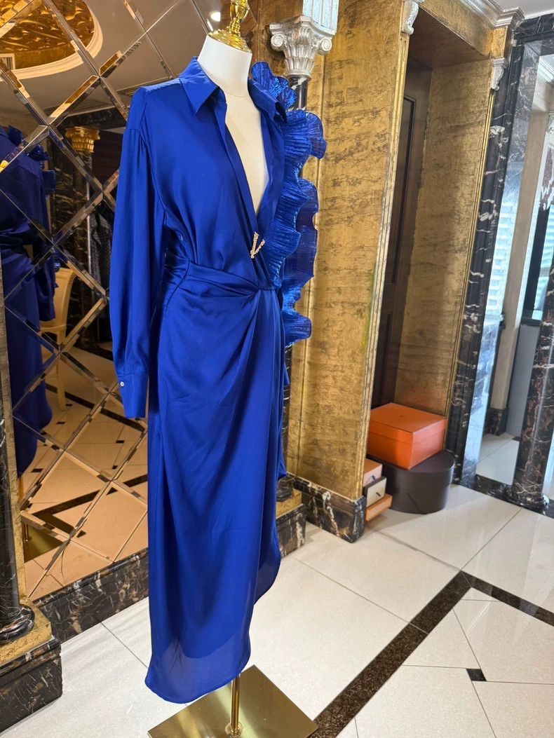 Versace Versace Electric sapphire blue sexy deep V asymmetrical dr Size M / US 6-8 / IT 42-44 - 5 Thumbnail