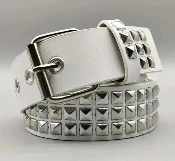 Japanese Brand Y2K White Belt Pyramid Studded Punk Size 32 - 3 Thumbnail