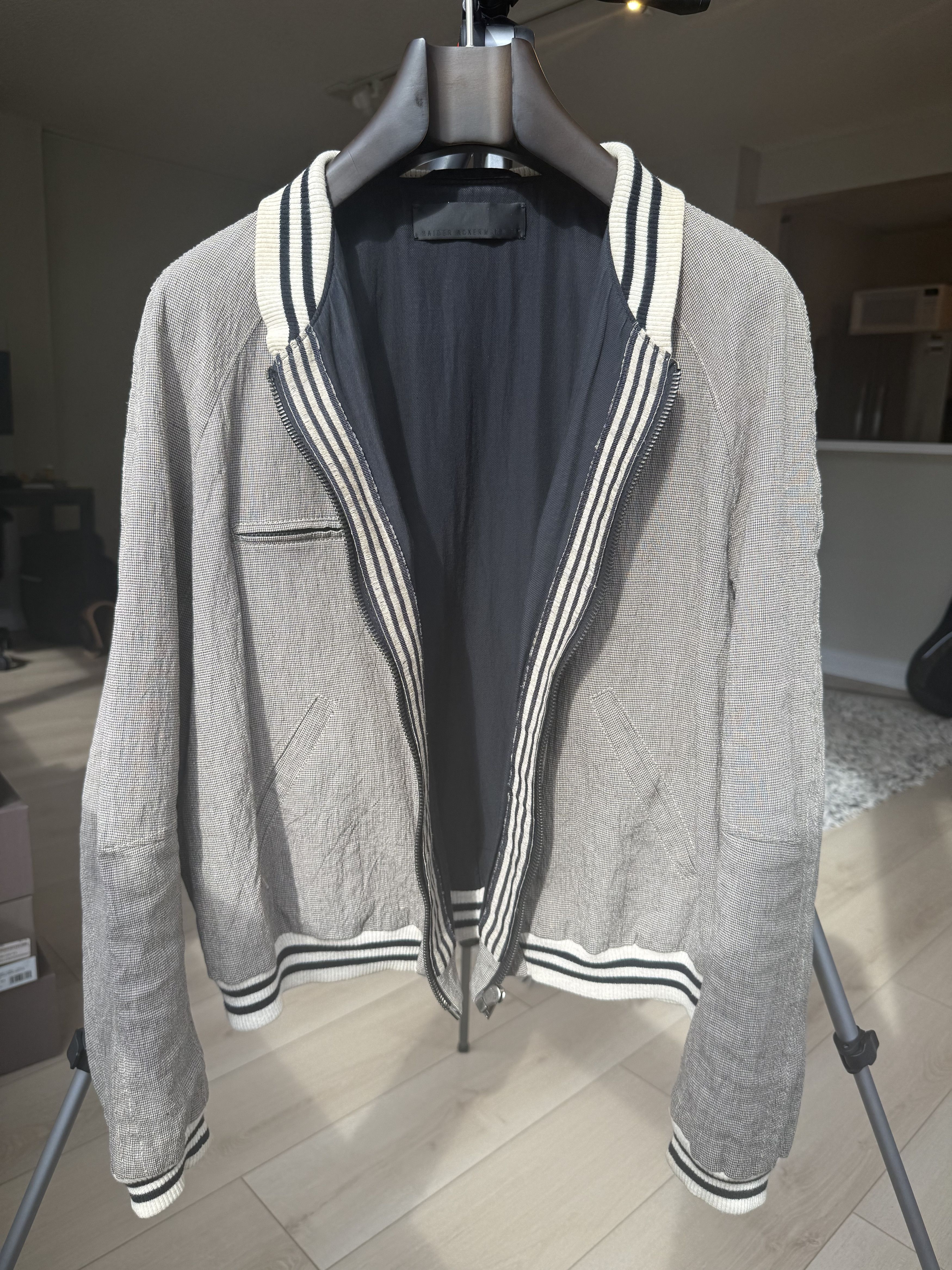 Haider Ackermann Brown/Ecru Linen Houndstooth Varsity Bomber Jacket Size US M / EU 48-50 / 2 - 7 Thumbnail